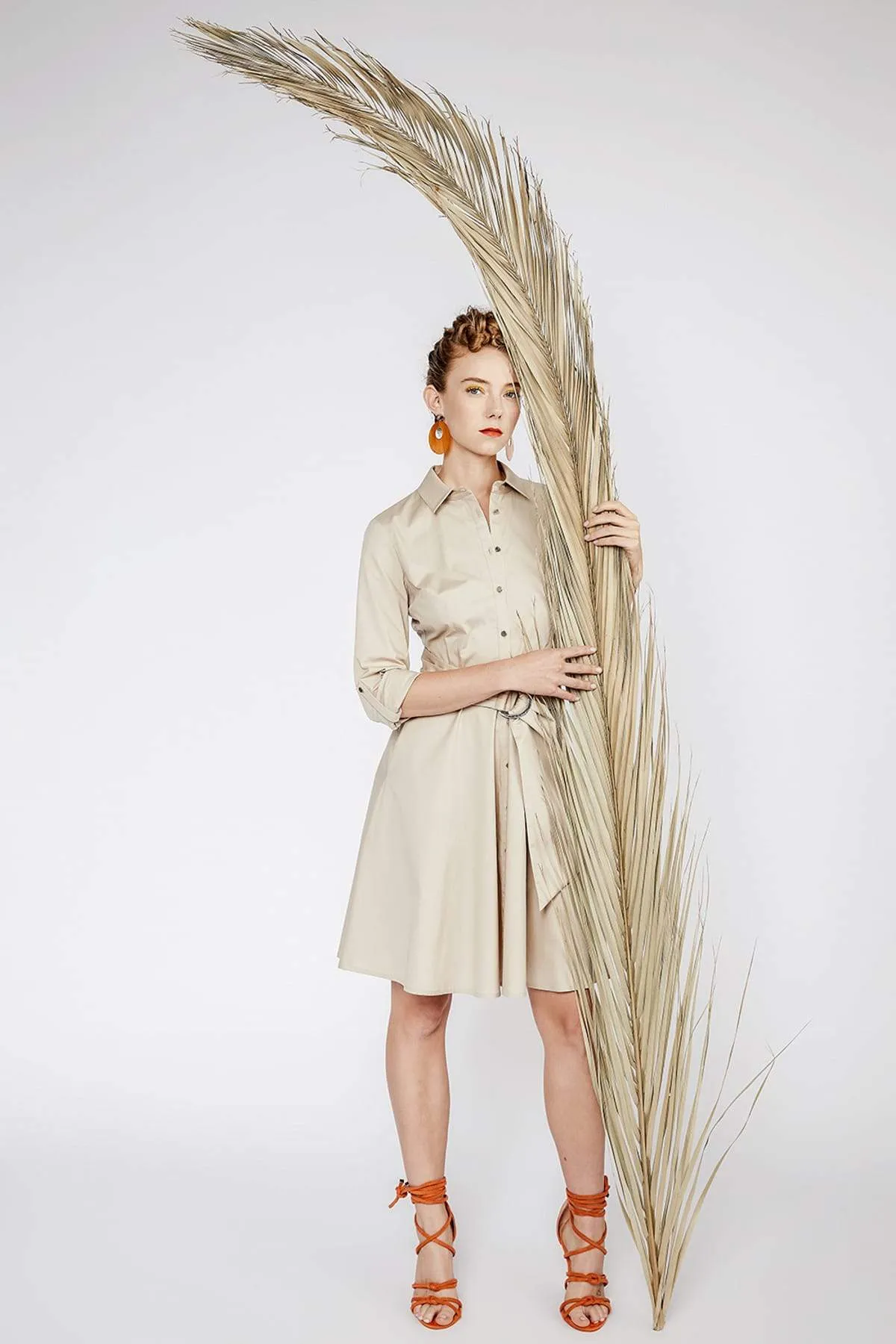 12850 Beige Buckle Belt Shirt Dress