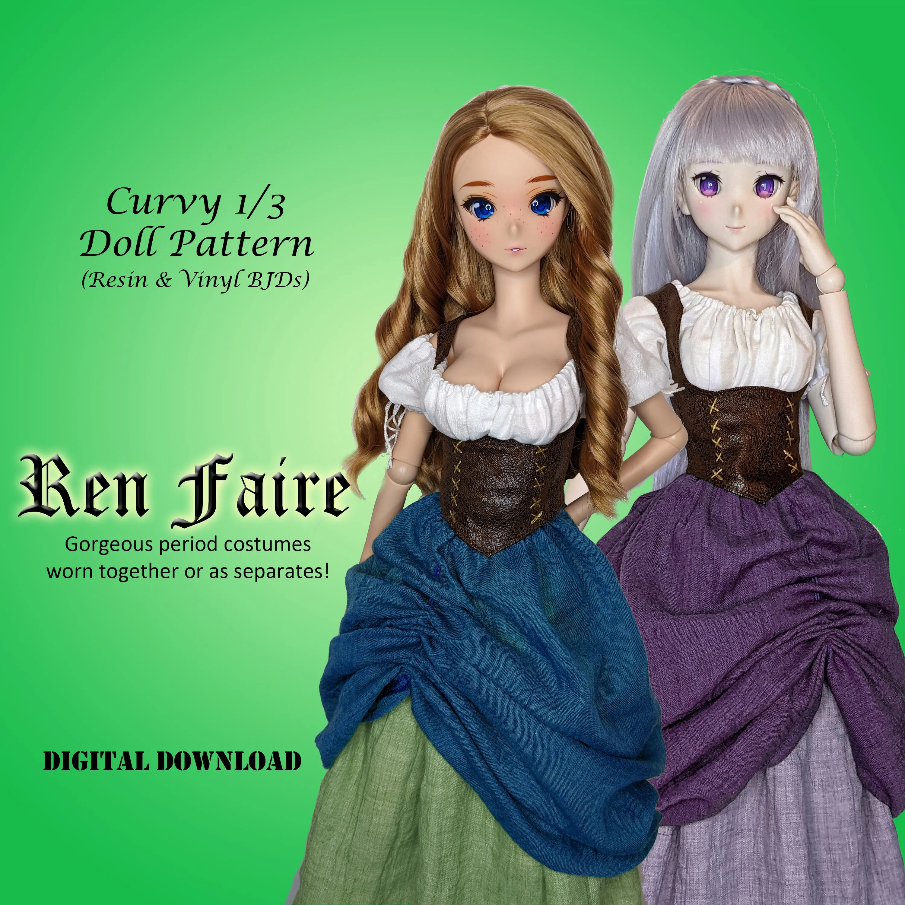 1/3 60cm Costume Drama I Bargain Bundle - A collection of Medieval and Renaissance dresses - Downloadable RAD Doll Clothes PDF Sewing Patterns