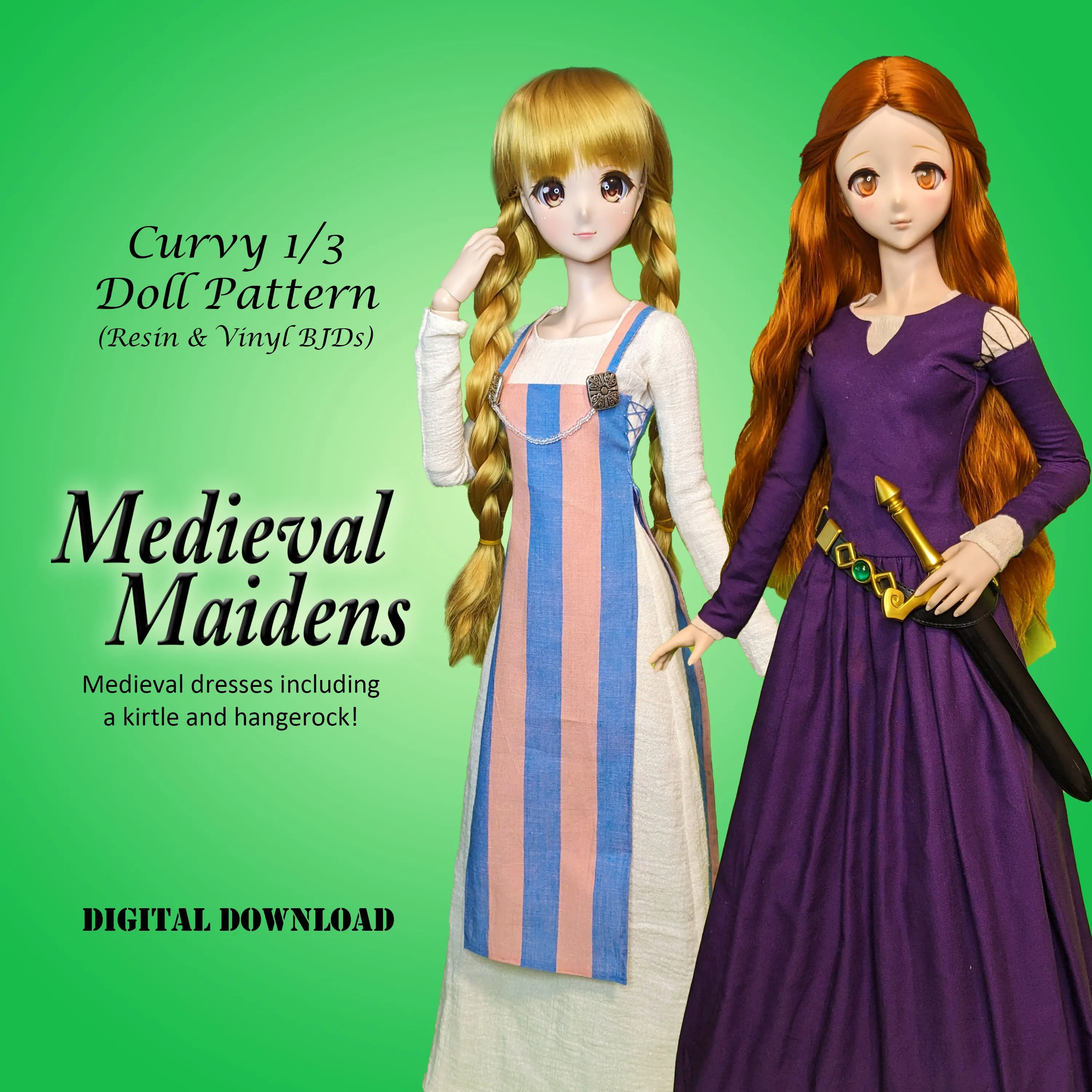 1/3 60cm Costume Drama I Bargain Bundle - A collection of Medieval and Renaissance dresses - Downloadable RAD Doll Clothes PDF Sewing Patterns