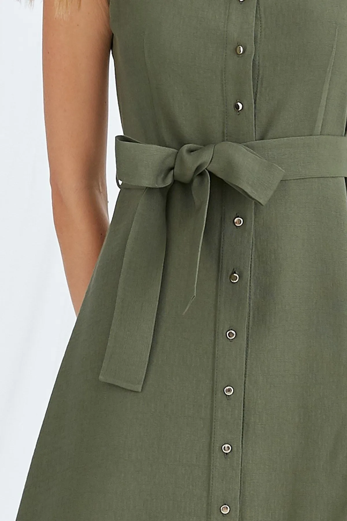 13063 Khaki Stud Button Shirt Dress