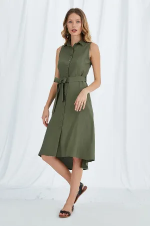 13063 Khaki Stud Button Shirt Dress