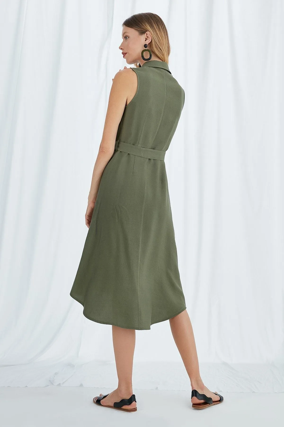 13063 Khaki Stud Button Shirt Dress