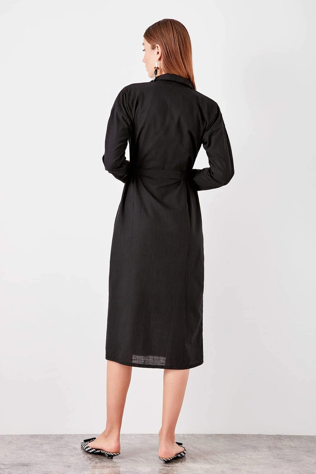 13069 Black Tie Waist Shirt Dress