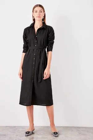 13069 Black Tie Waist Shirt Dress