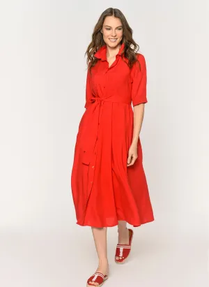 13506 Red Tie Waist Shirt Dress