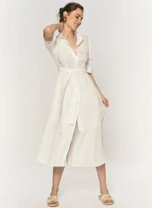13554 Off-White Tie Waist Shirt Dress