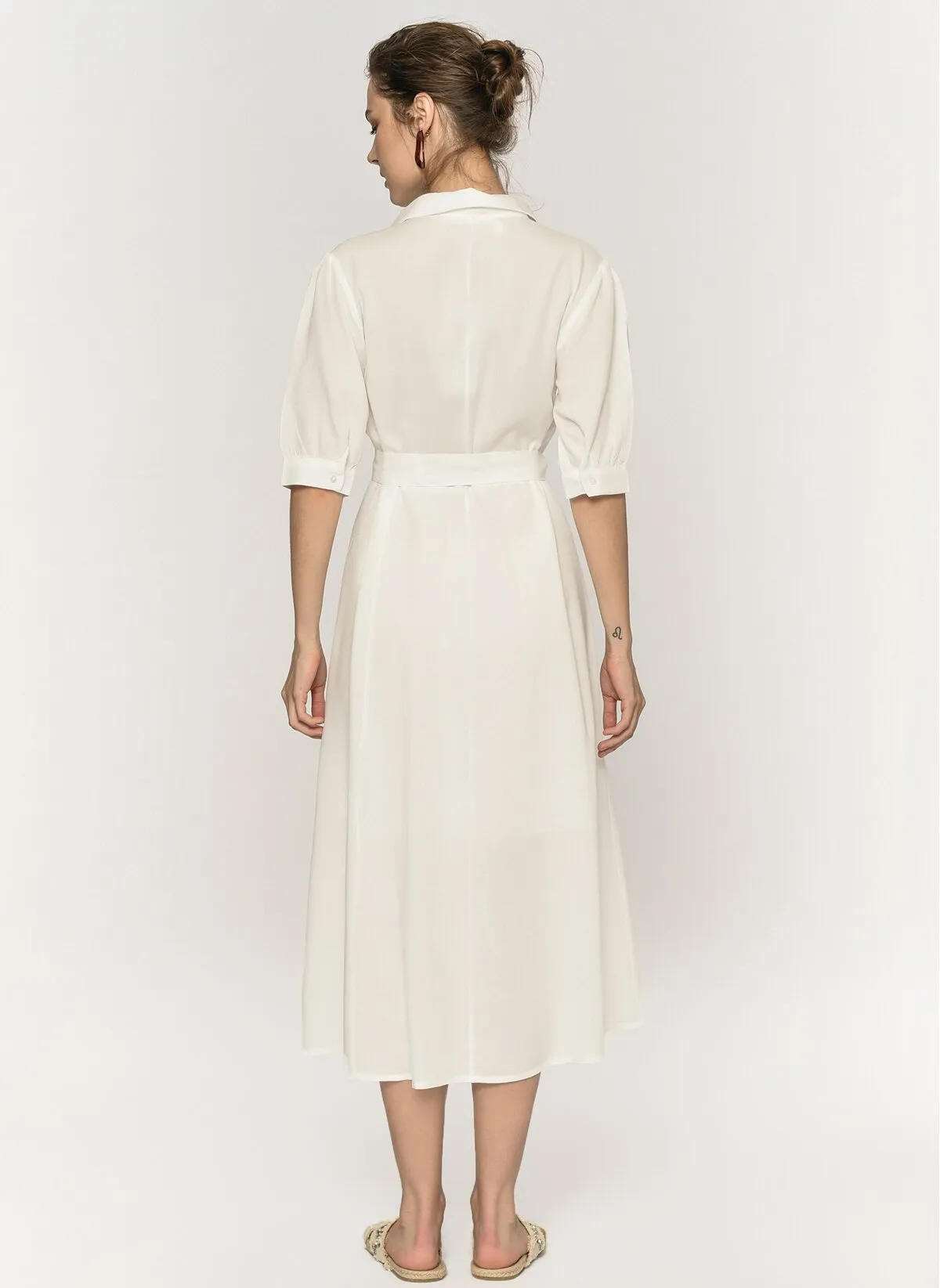 13554 Off-White Tie Waist Shirt Dress
