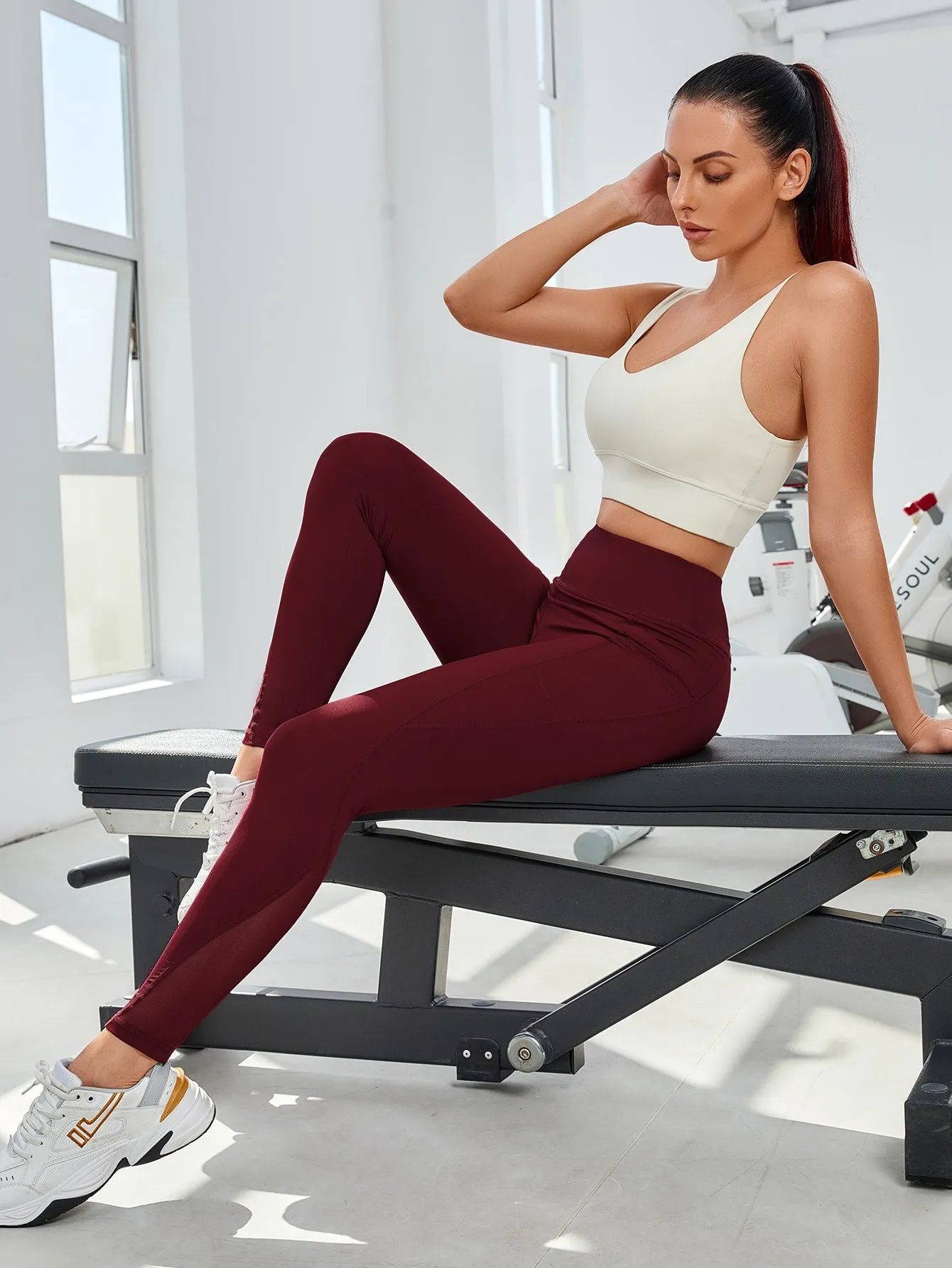 3pcs Wide Band Waist Sports Leggings With Phone Pocket