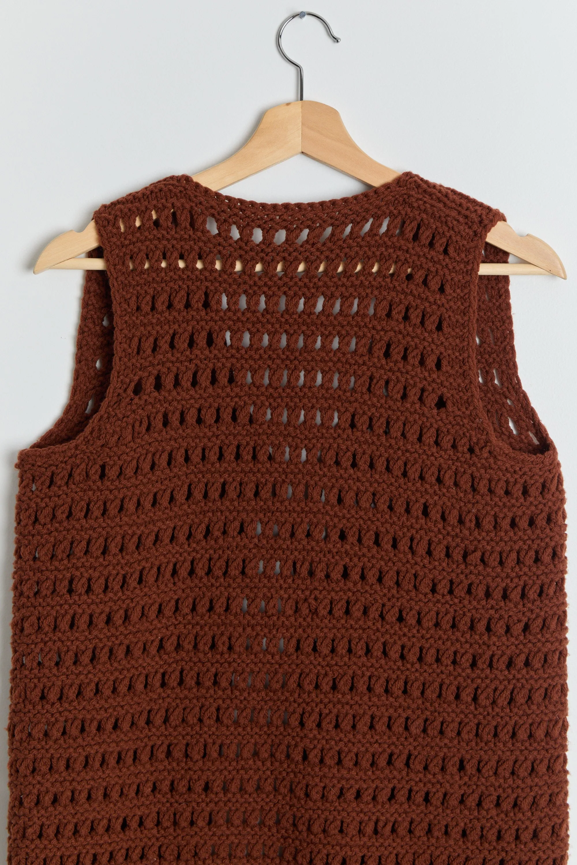 70s Brown Open Knit Sweater Vest S