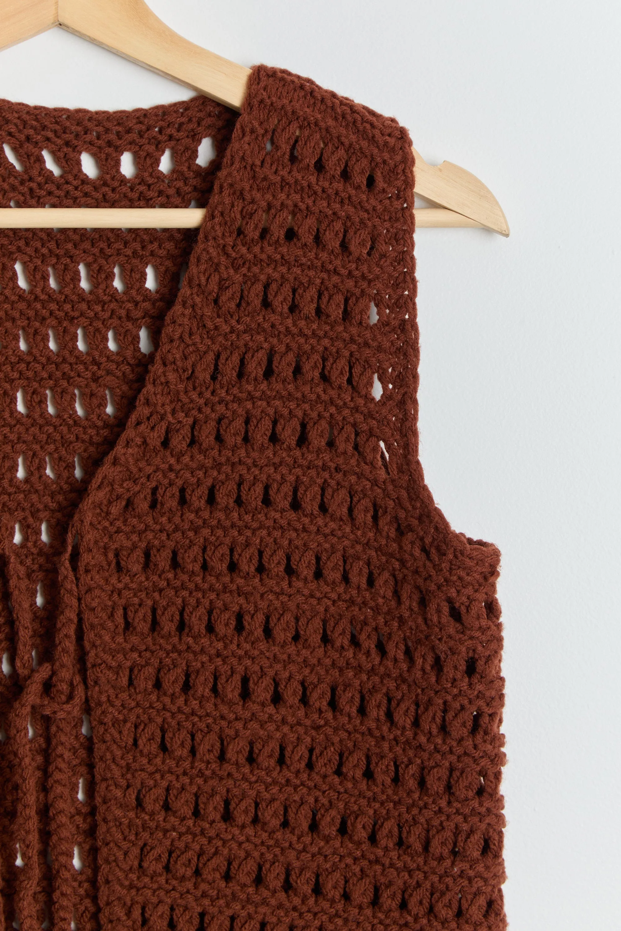 70s Brown Open Knit Sweater Vest S
