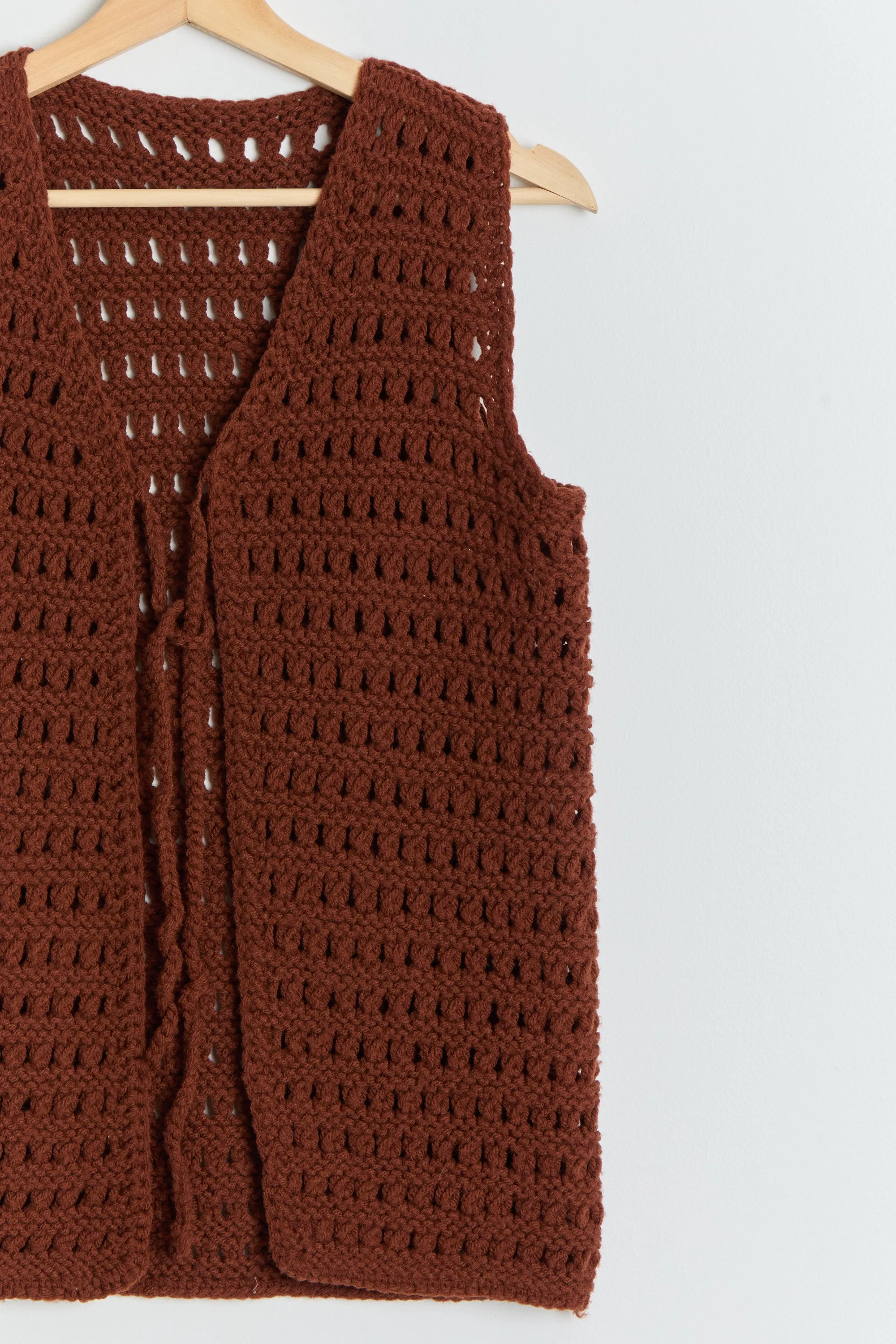 70s Brown Open Knit Sweater Vest S