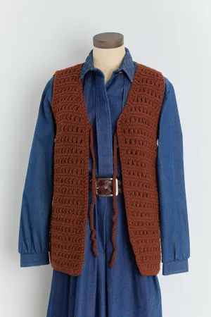 70s Brown Open Knit Sweater Vest S