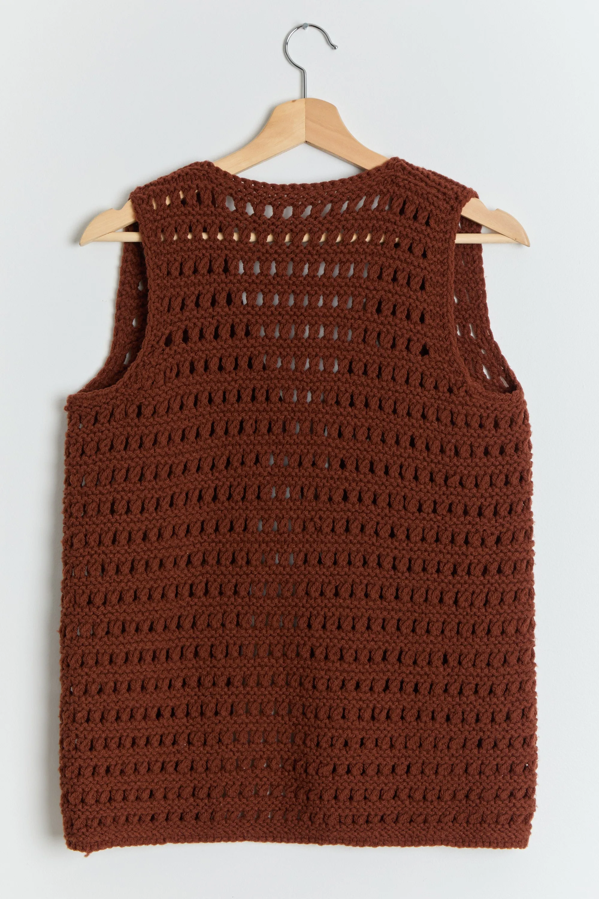 70s Brown Open Knit Sweater Vest S