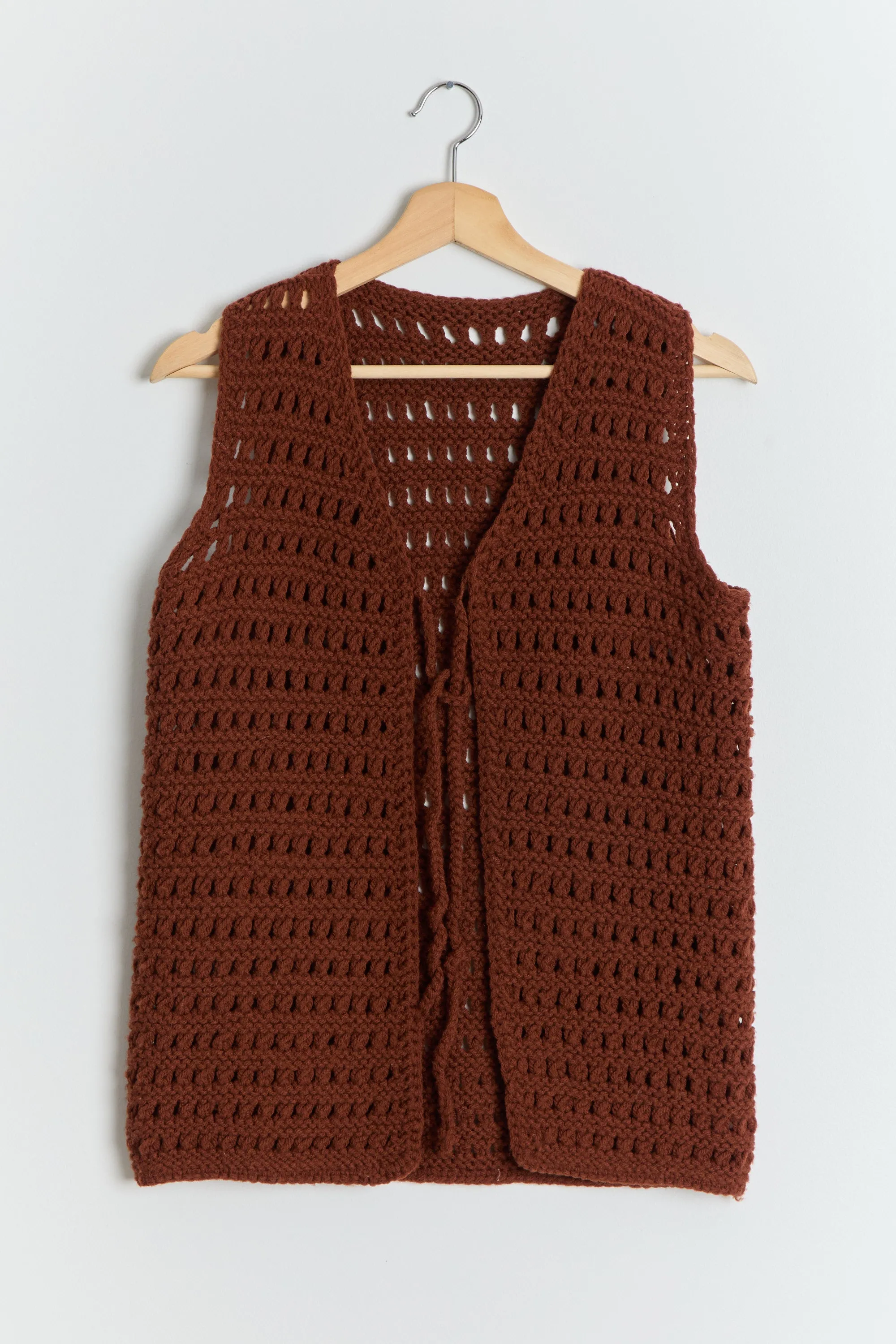 70s Brown Open Knit Sweater Vest S