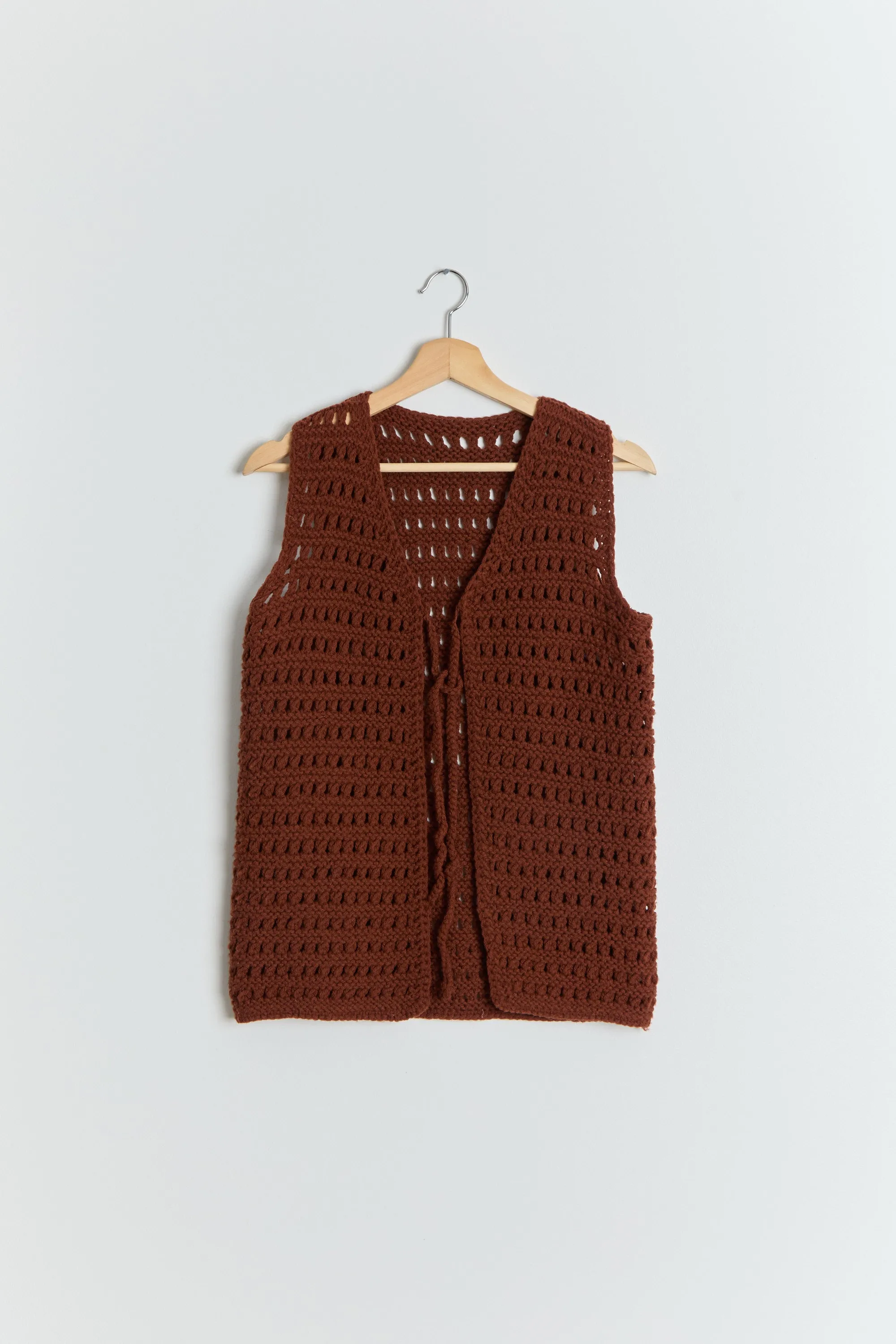 70s Brown Open Knit Sweater Vest S