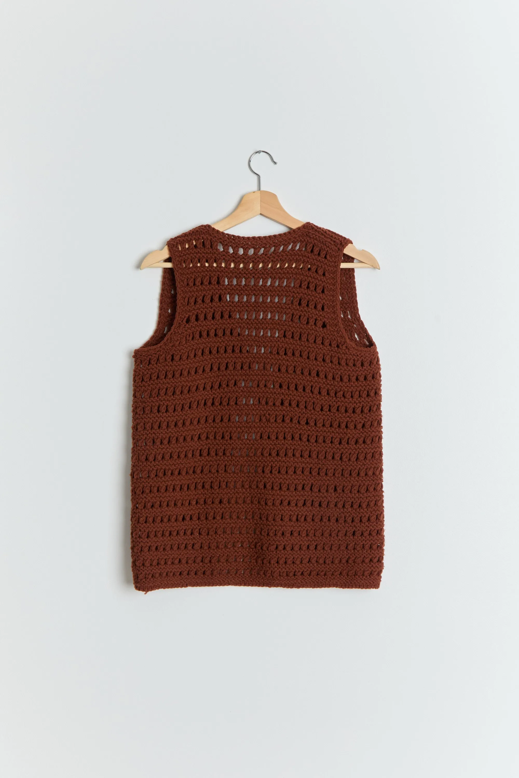 70s Brown Open Knit Sweater Vest S