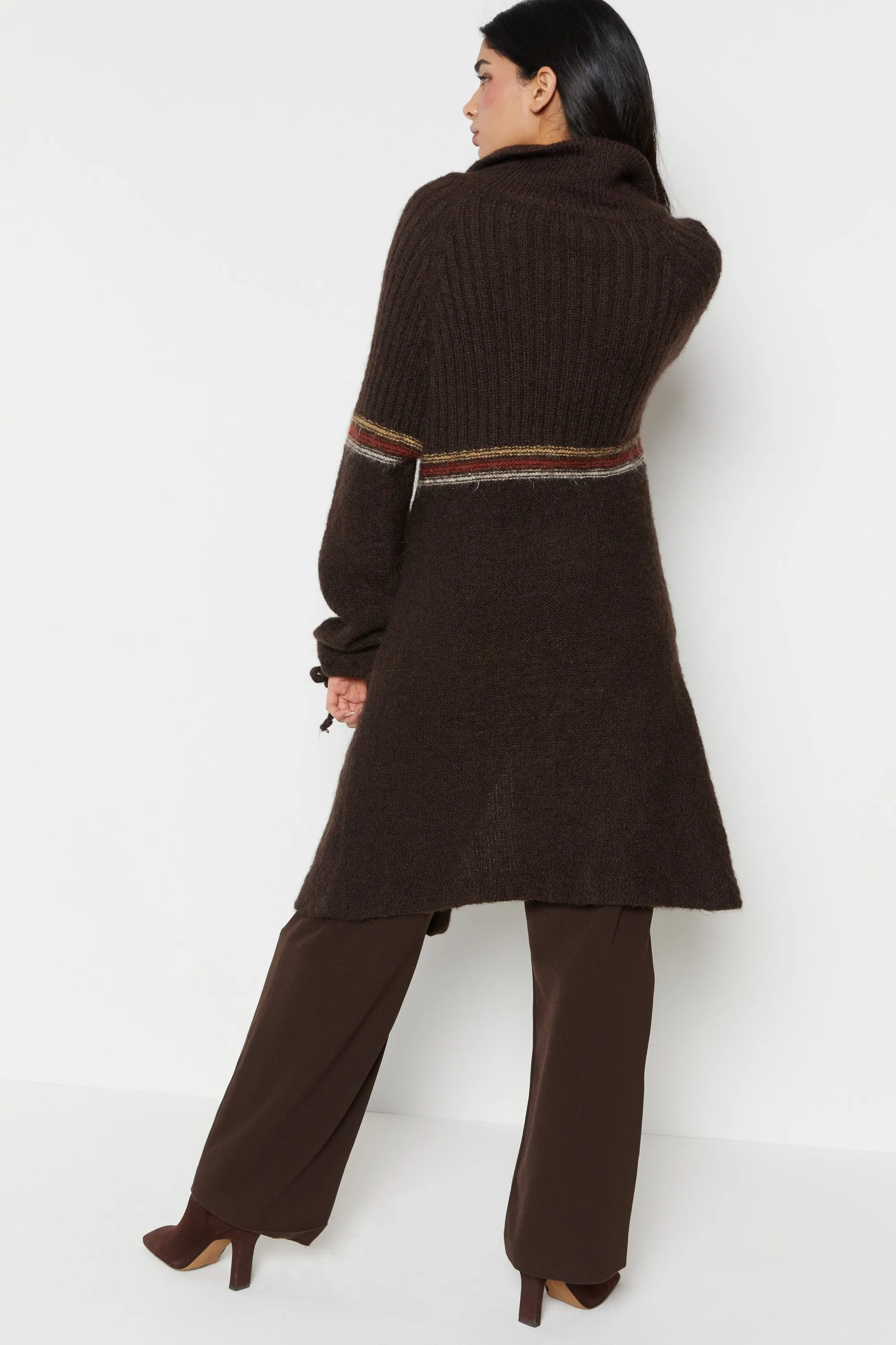 70s Chocolate Stripe Cardigan XS