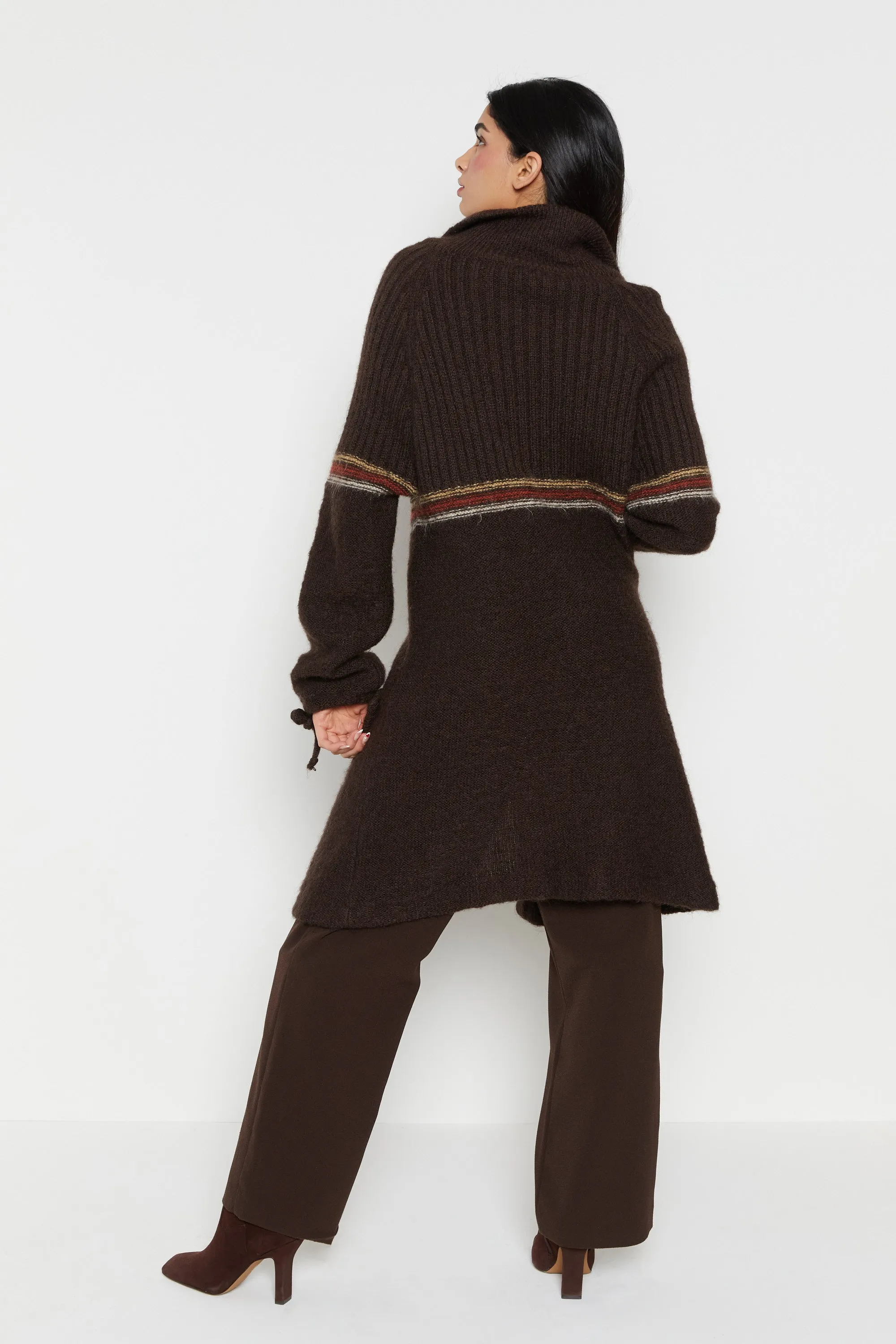 70s Chocolate Stripe Cardigan XS