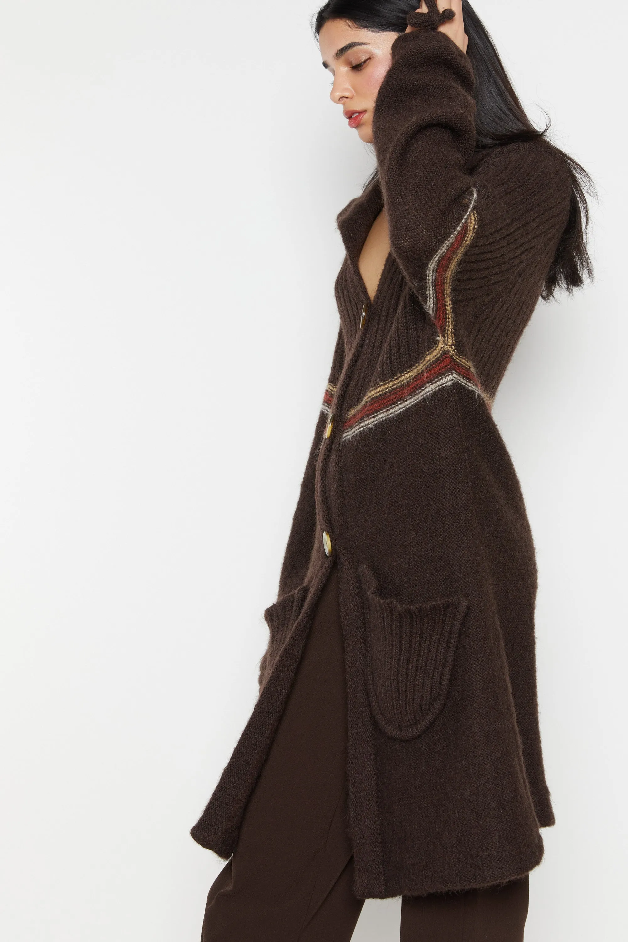 70s Chocolate Stripe Cardigan XS
