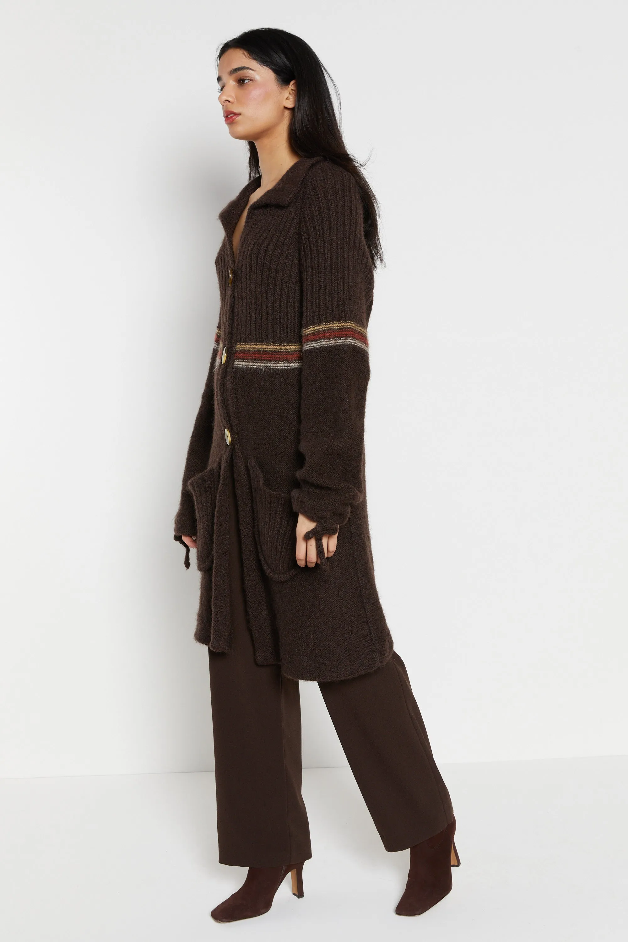70s Chocolate Stripe Cardigan XS