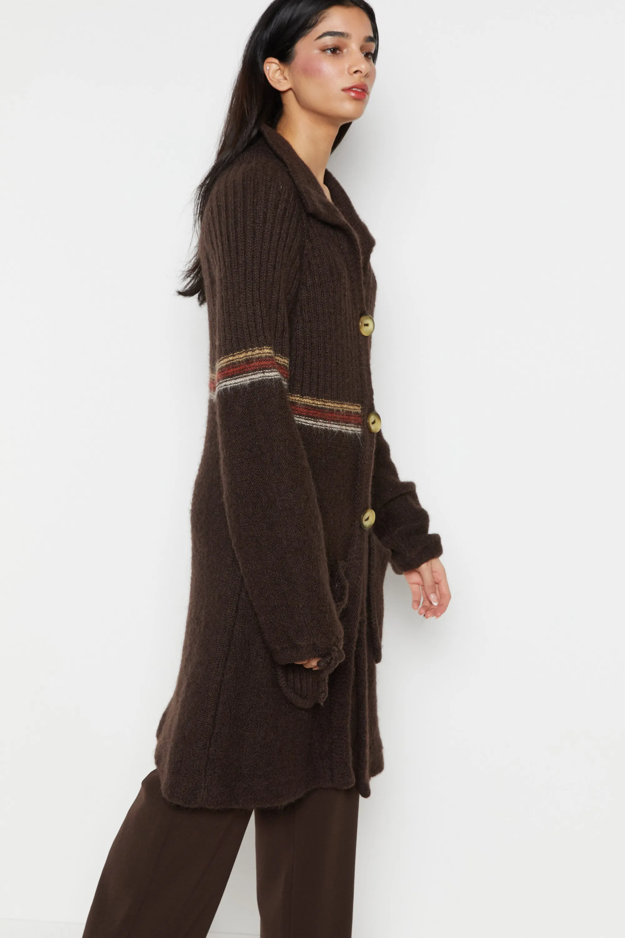 70s Chocolate Stripe Cardigan XS