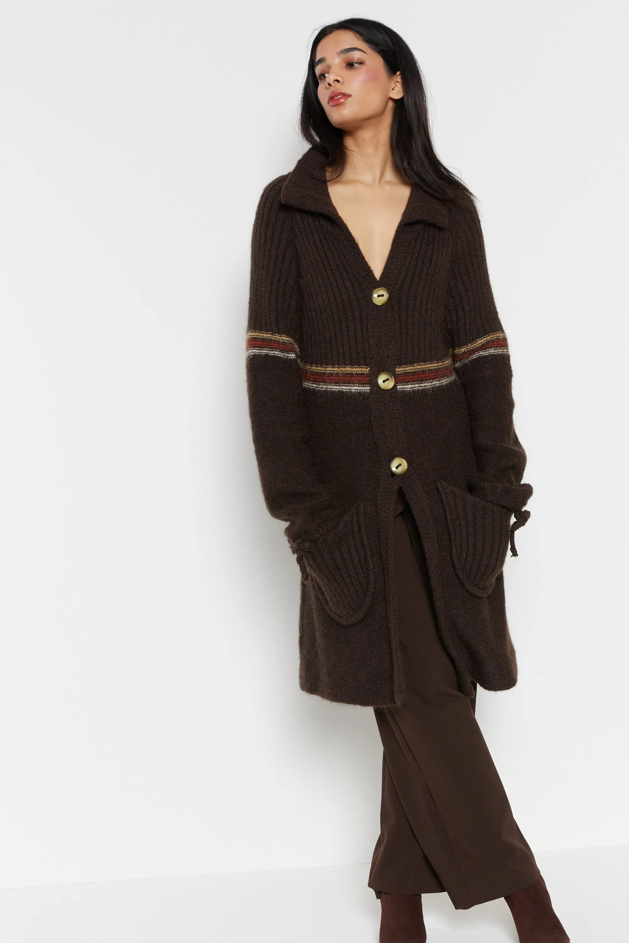 70s Chocolate Stripe Cardigan XS