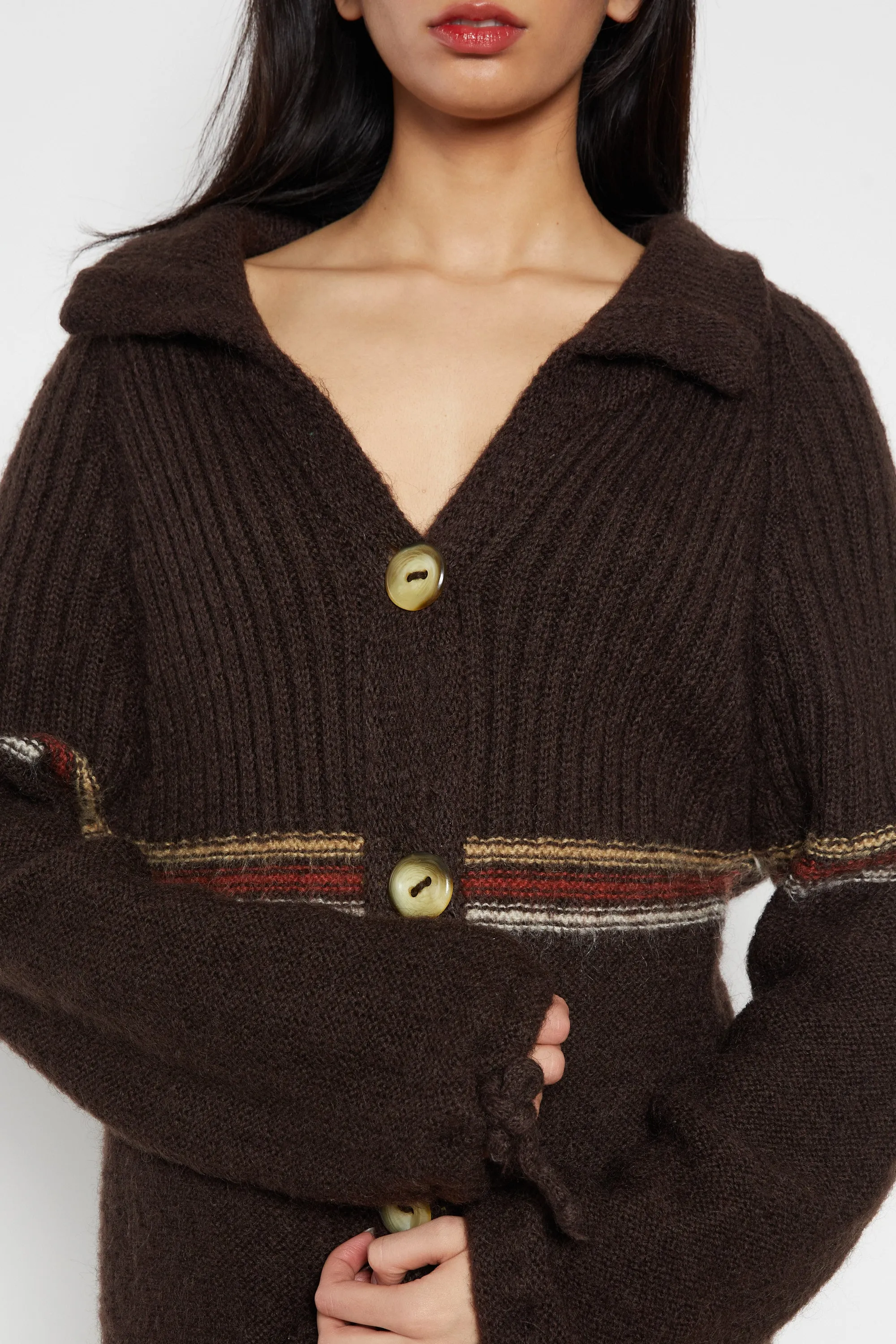 70s Chocolate Stripe Cardigan XS