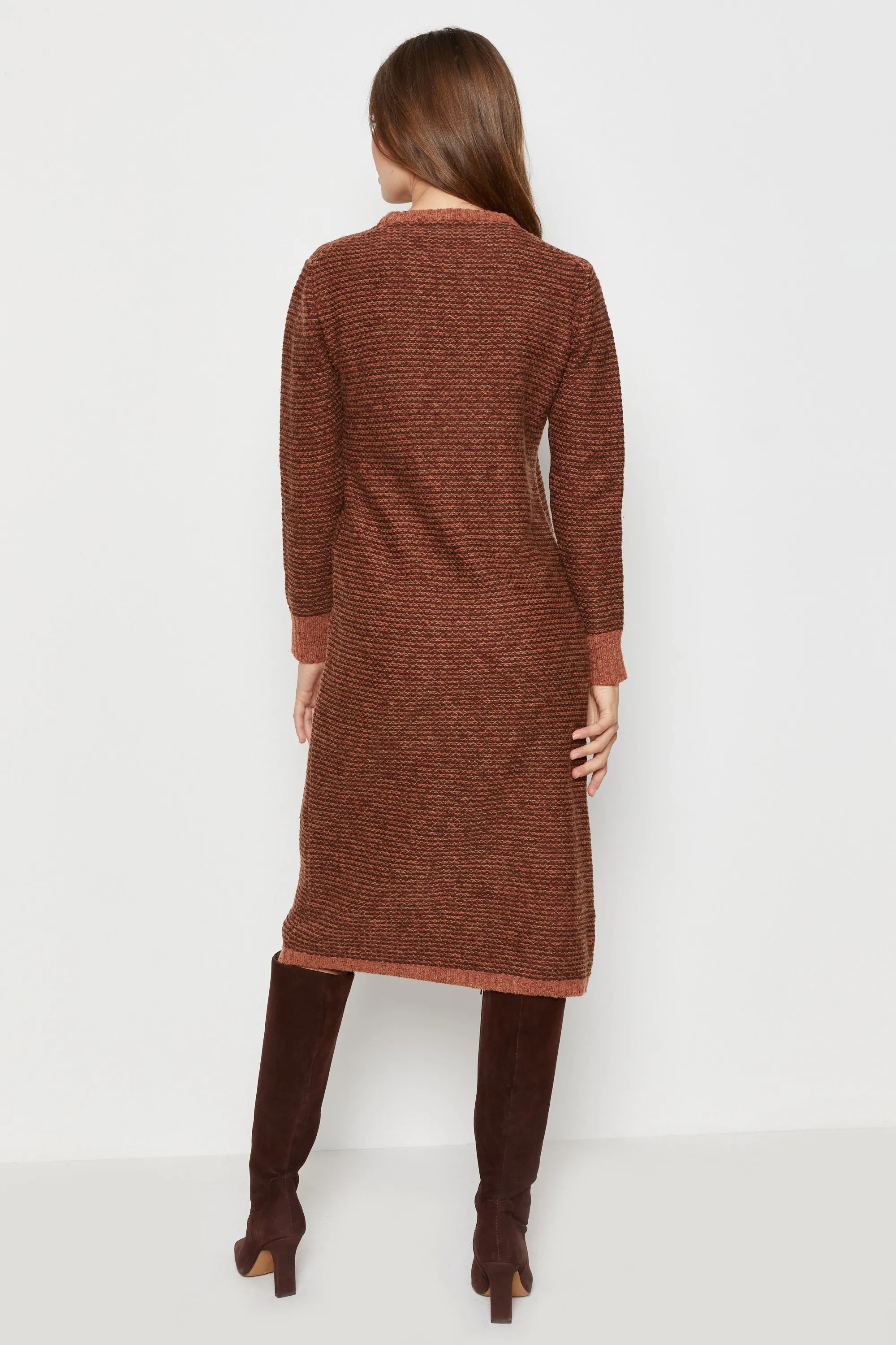 70s Cognac Striped Wool Sweater Dress S/M