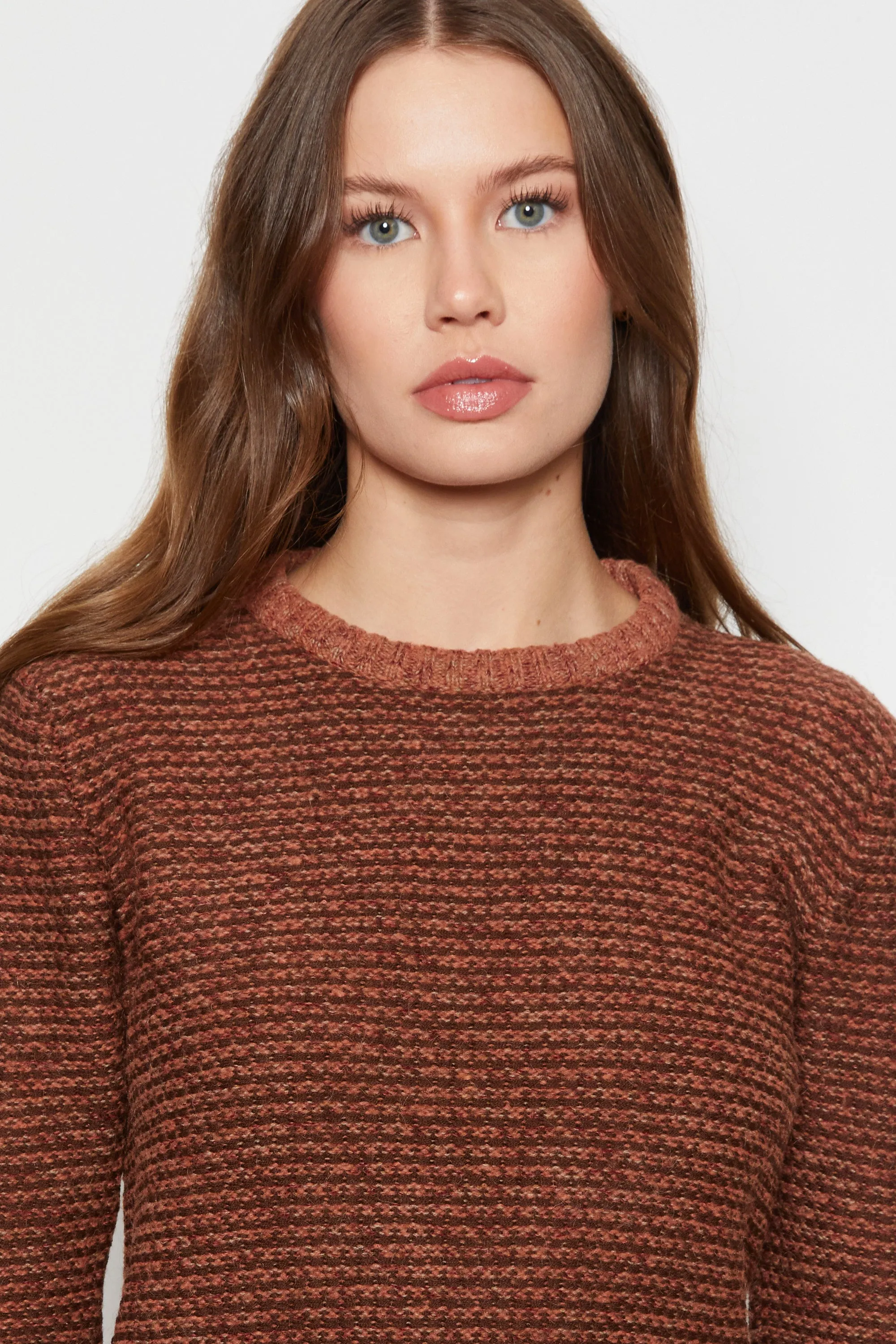 70s Cognac Striped Wool Sweater Dress S/M