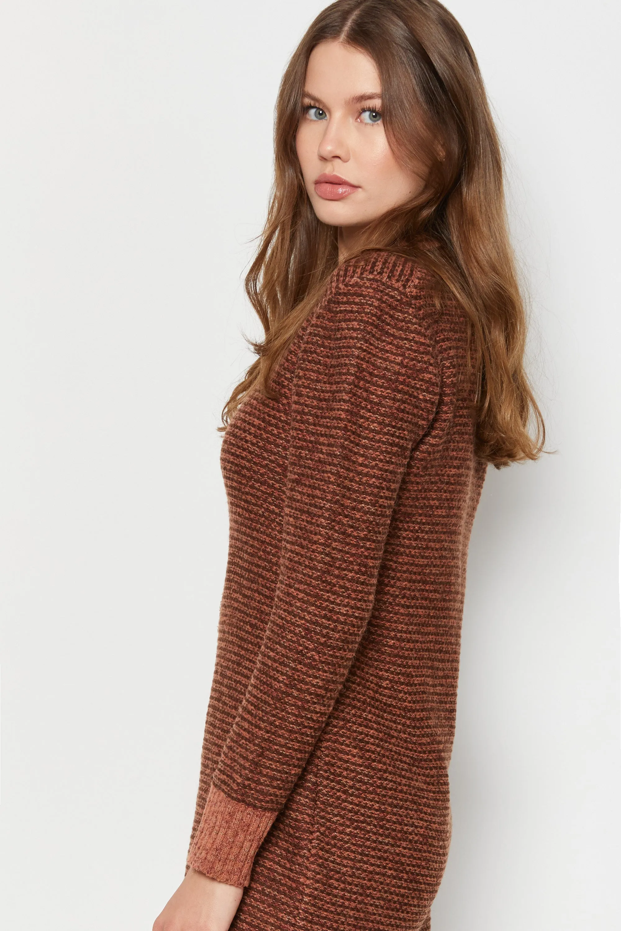 70s Cognac Striped Wool Sweater Dress S/M