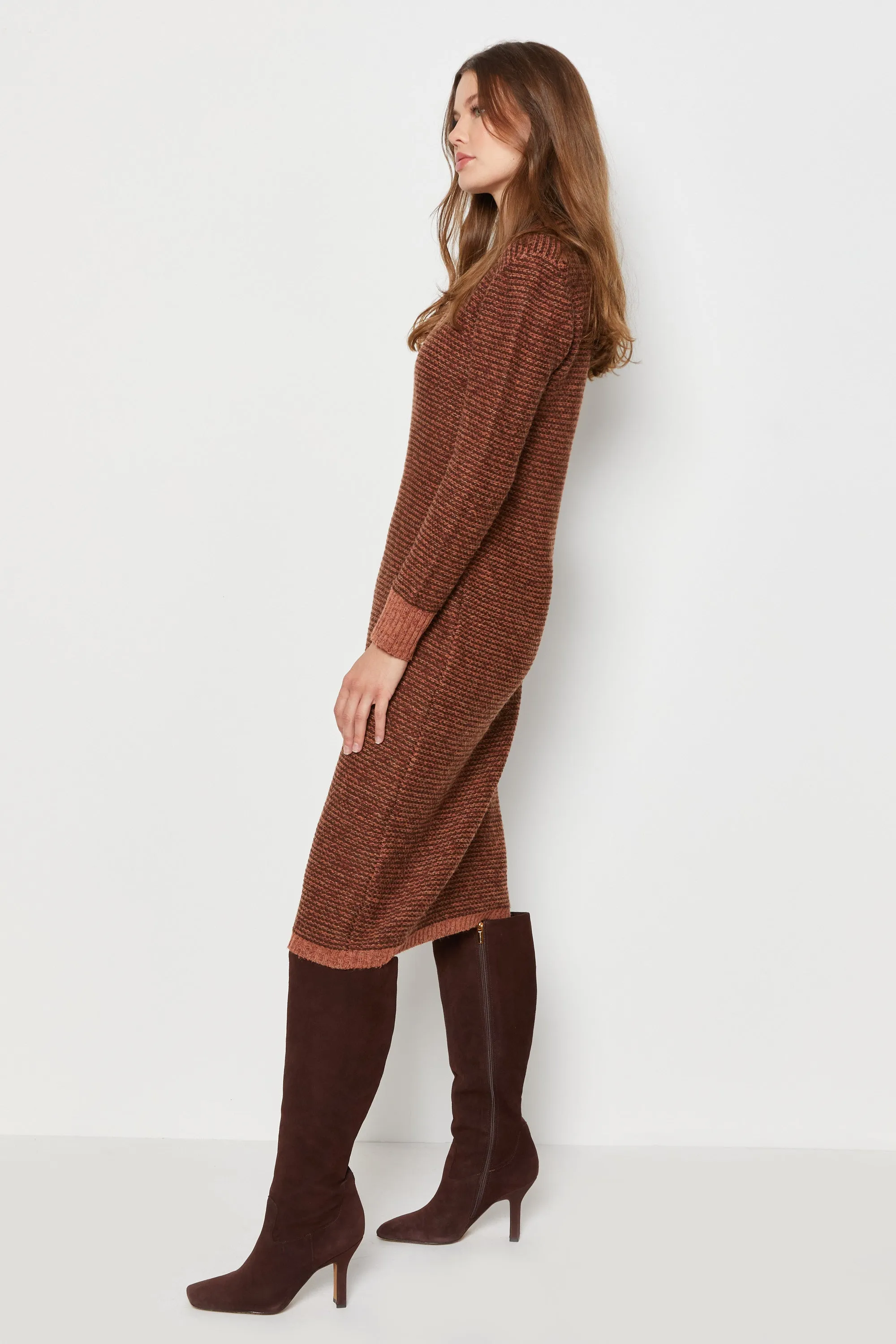 70s Cognac Striped Wool Sweater Dress S/M