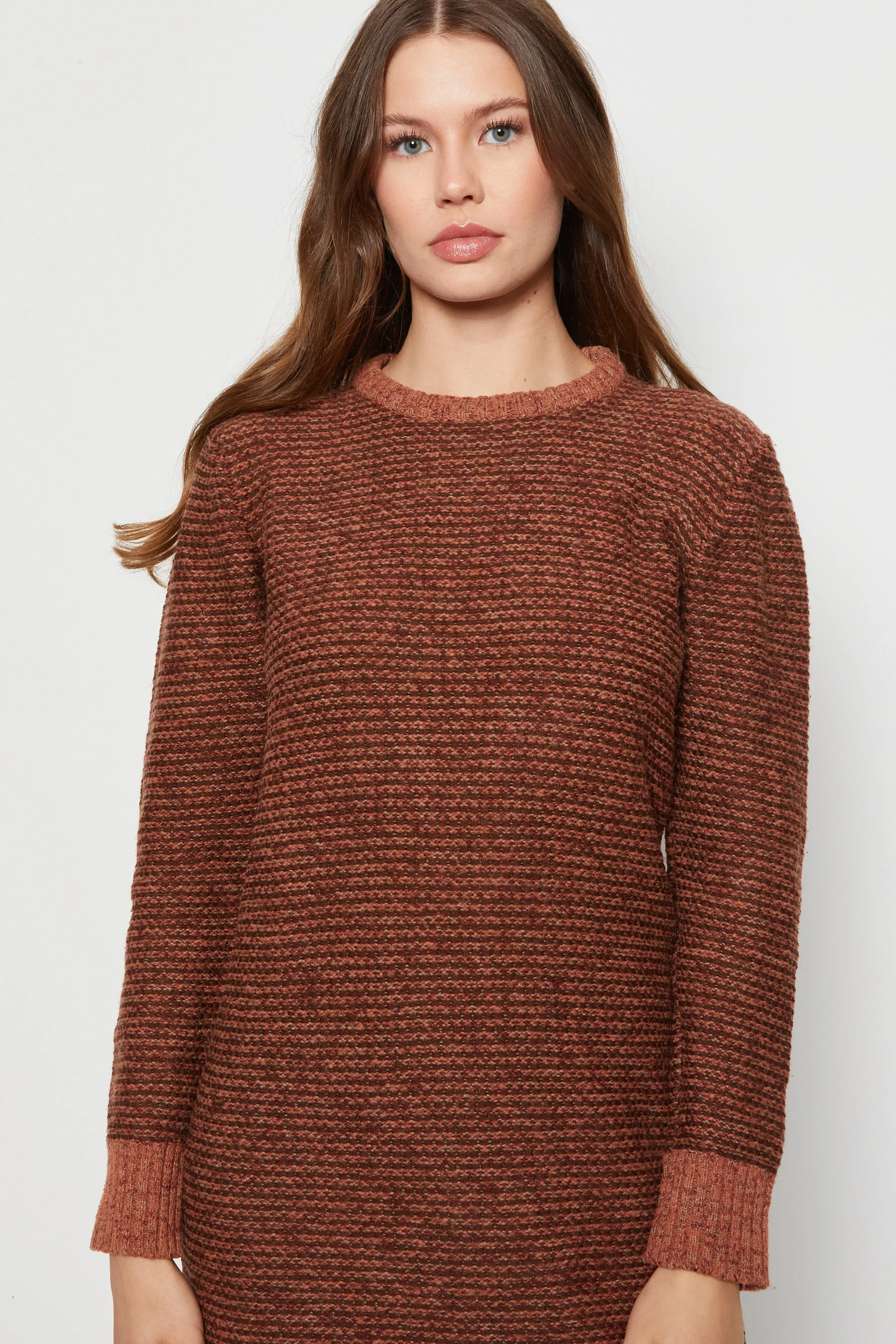 70s Cognac Striped Wool Sweater Dress S/M