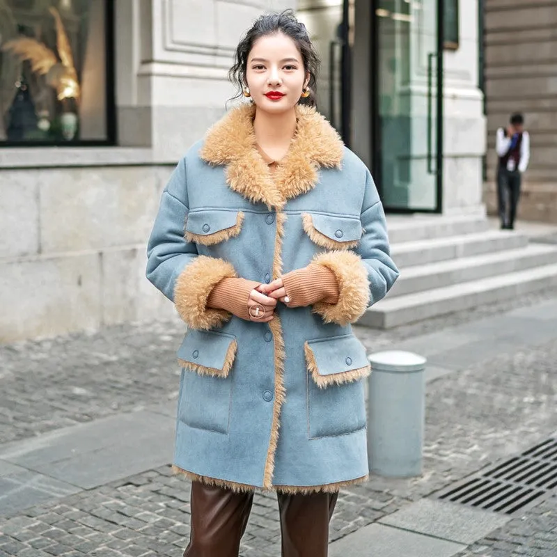 8GIRLS DESIGN SUEDE COAT WITH FAUX FUR LINING