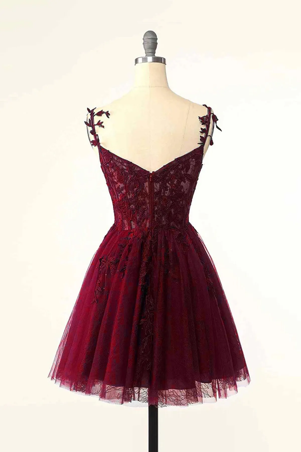 A-Line Tulle Lace Knee Length Prom Dress, A-Line Spaghetti Strap Evening Party Dress