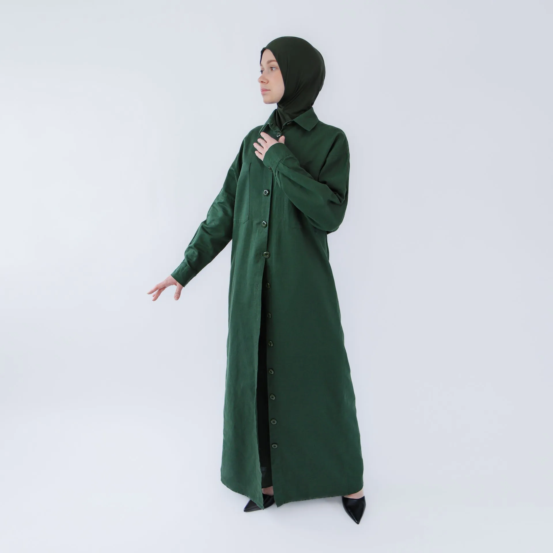 Abaya dress style maxi dress for women with wide trousers "Khaki Linen"