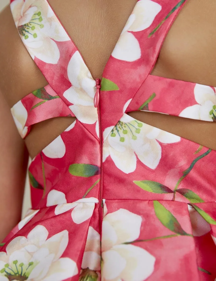 Abel & Lula Mikado Print Dress in Fuchsia