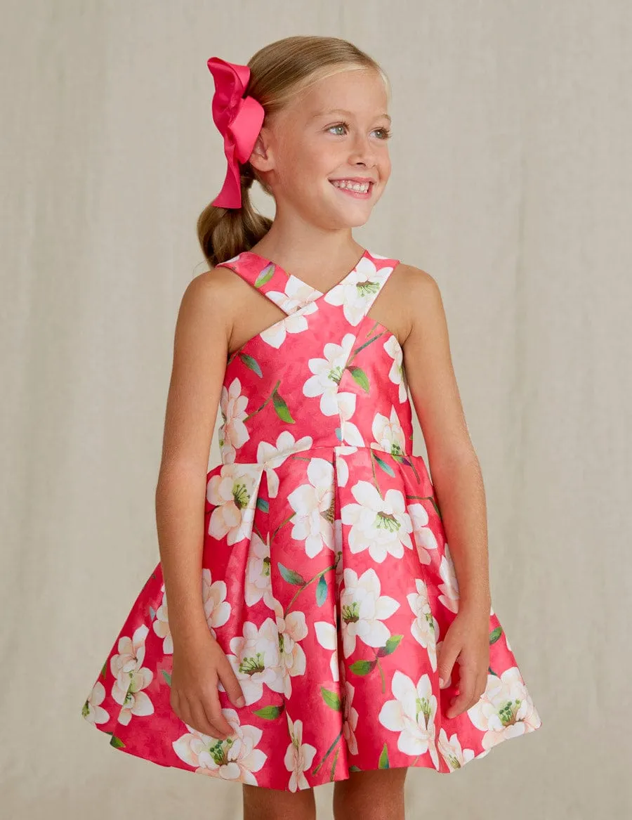 Abel & Lula Mikado Print Dress in Fuchsia
