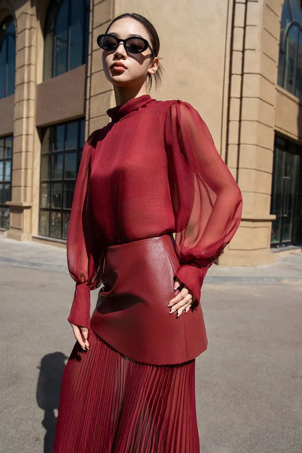 Adelaide A-line Pleated Leather Maxi Skirt