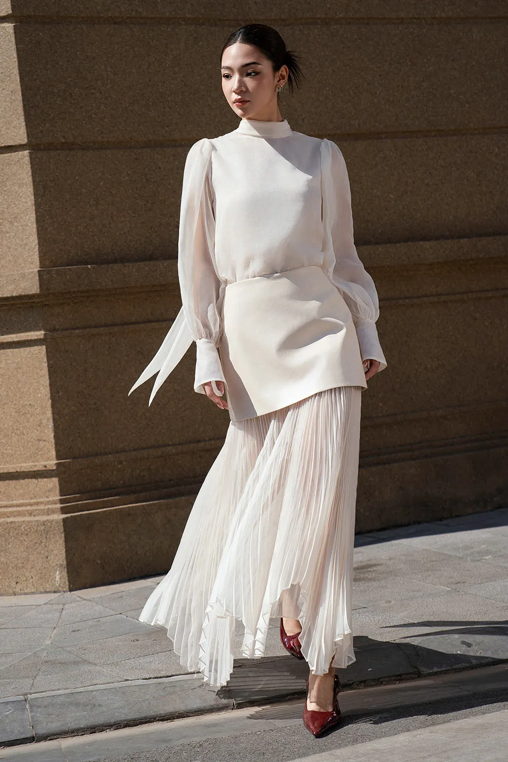 Adelaide A-line Pleated Leather Maxi Skirt