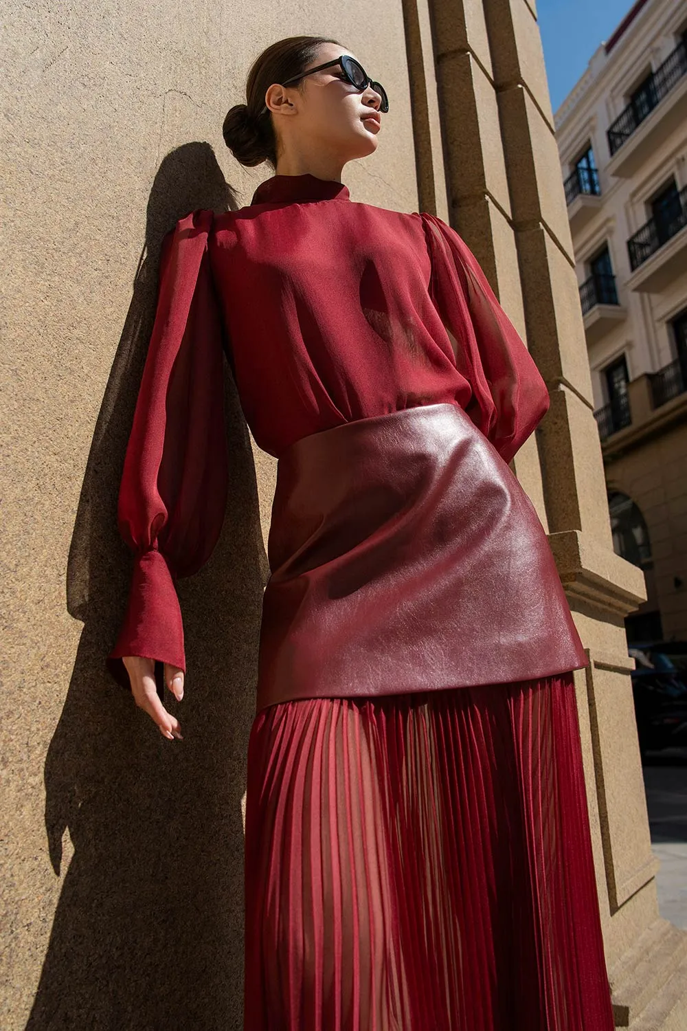 Adelaide A-line Pleated Leather Maxi Skirt