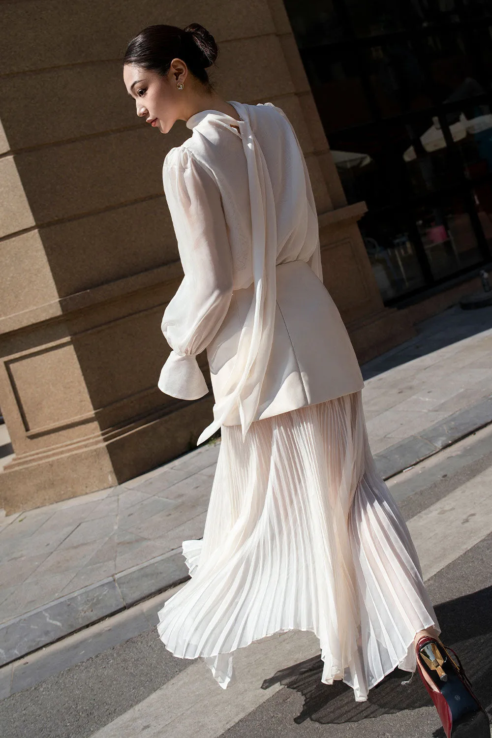 Adelaide A-line Pleated Leather Maxi Skirt