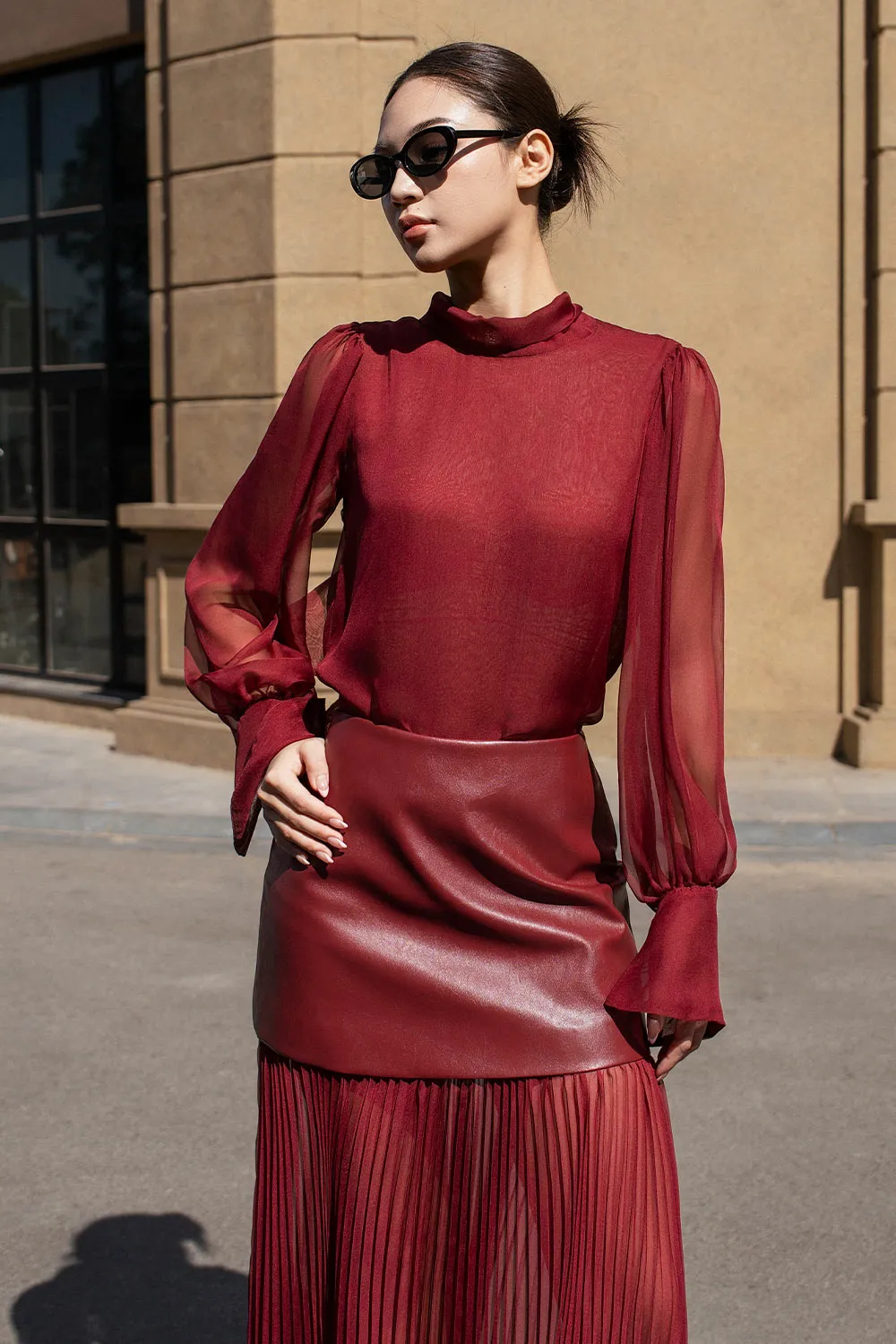 Adelaide A-line Pleated Leather Maxi Skirt