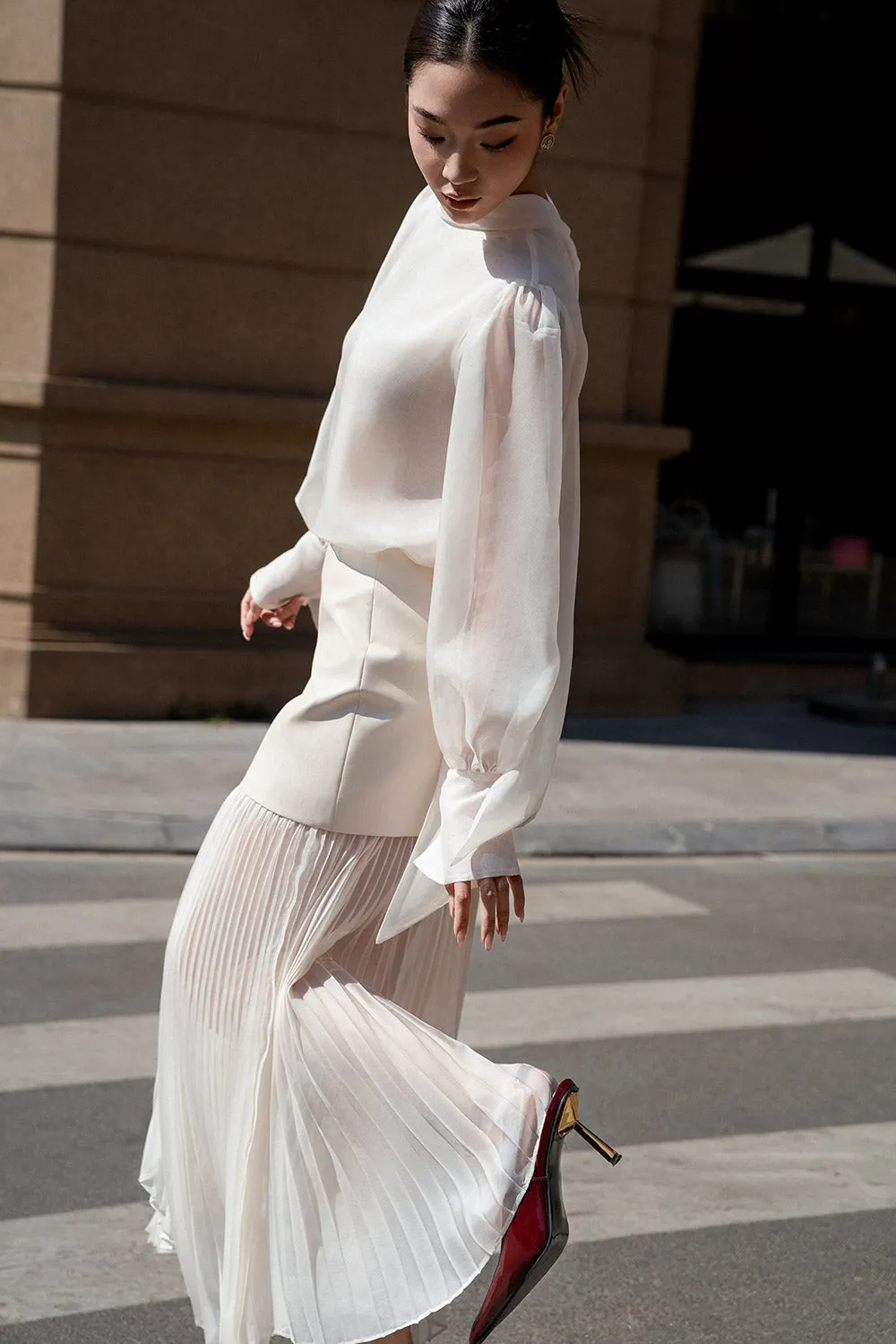Adelaide A-line Pleated Leather Maxi Skirt