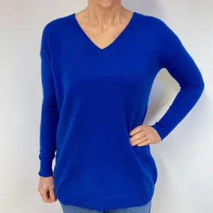Admiral Blue Slouchy Cashmere V-Neck Jumper Medium