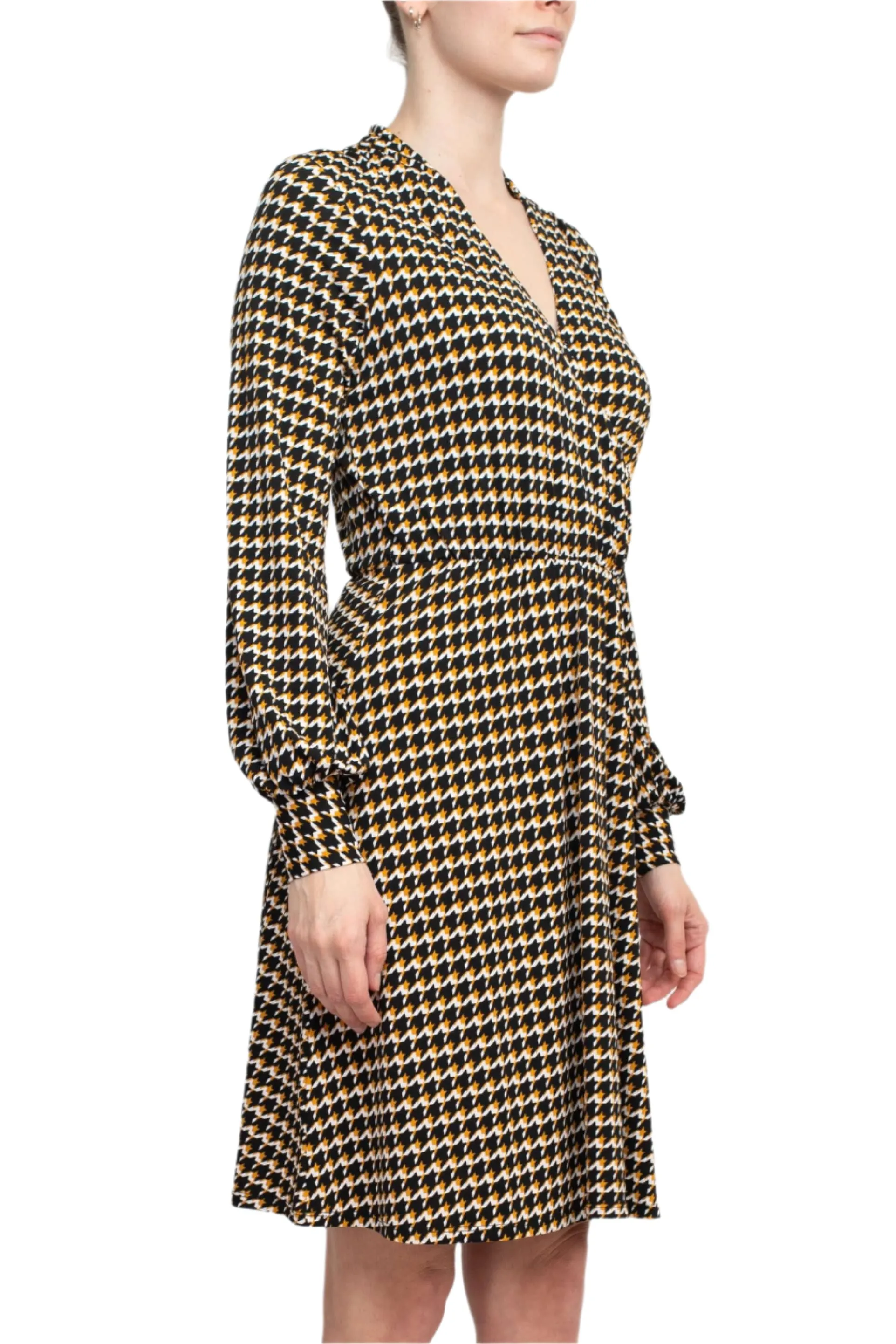 Adrianna Papell V-Neck Long Sleeve Multi Print Jersey Dress