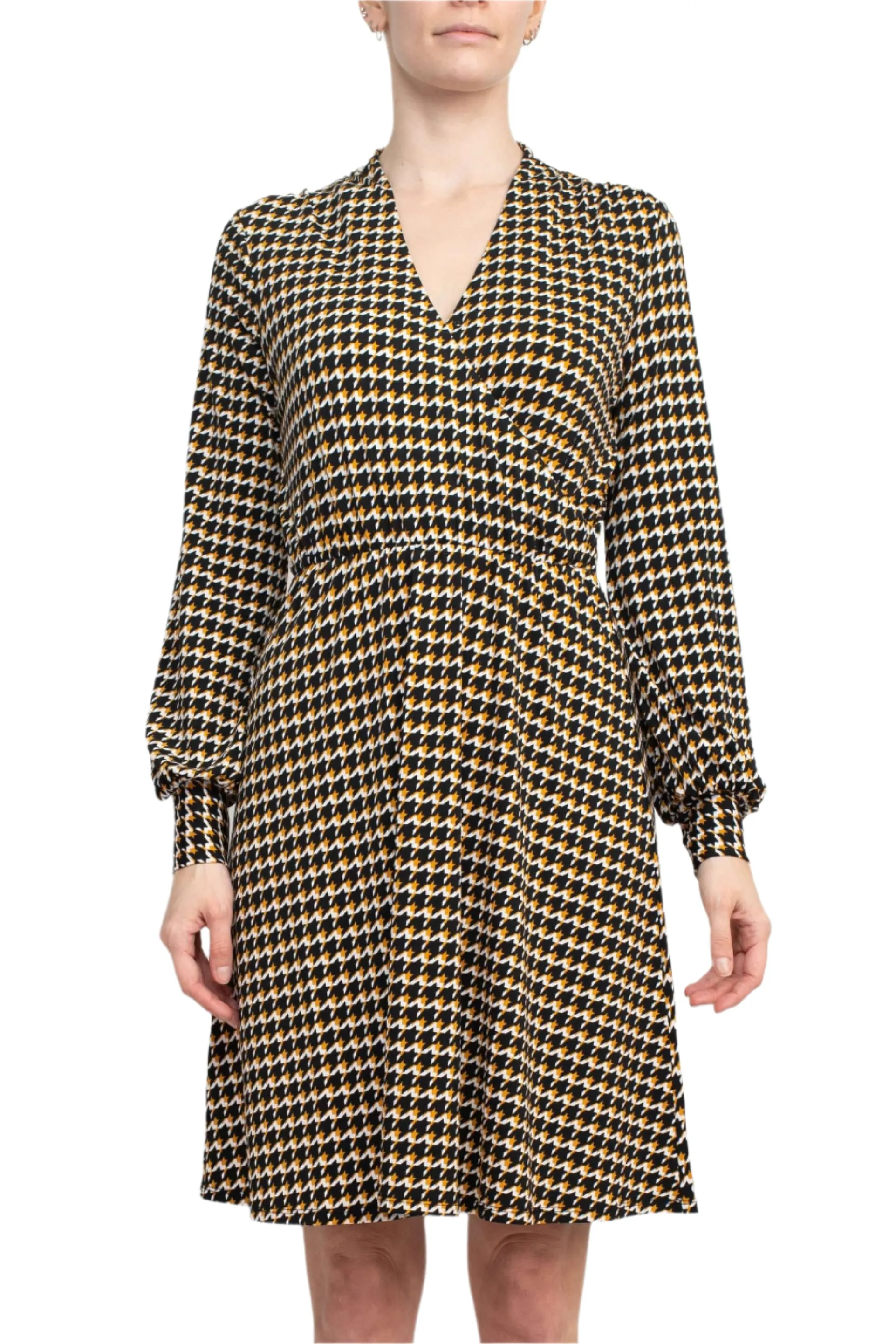 Adrianna Papell V-Neck Long Sleeve Multi Print Jersey Dress