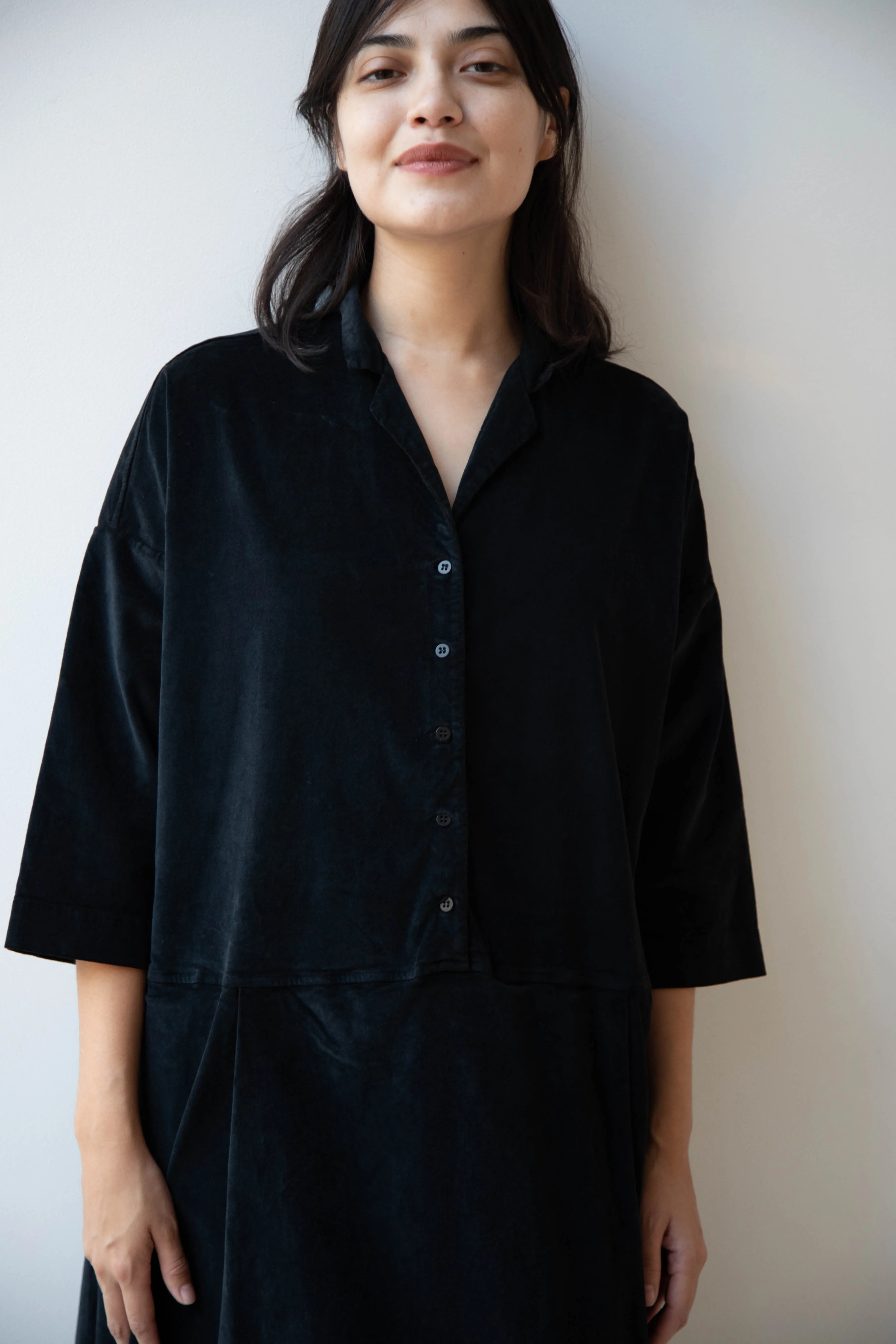 Album di Famiglia | Velvet Tailored Collar Dress in Black