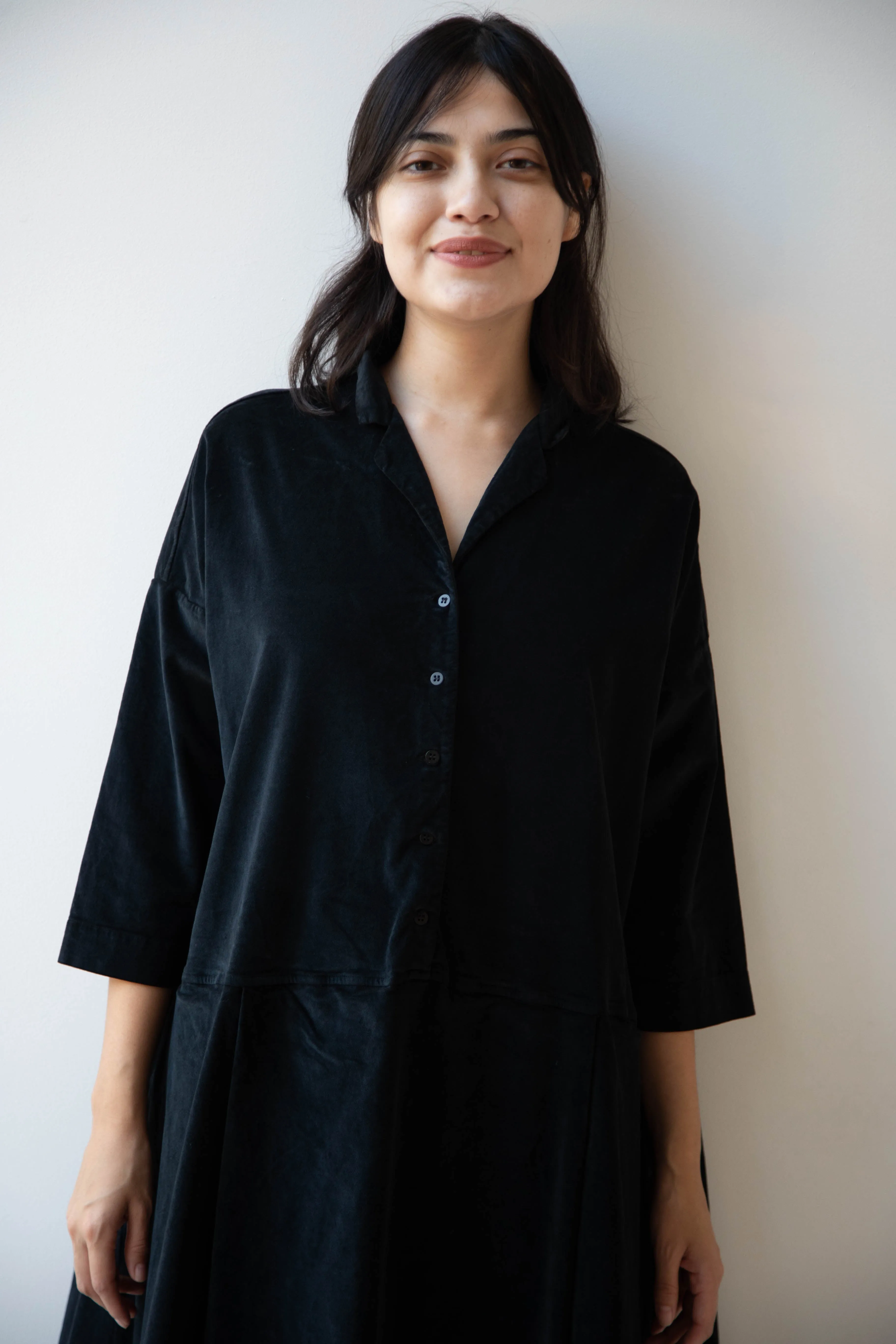Album di Famiglia | Velvet Tailored Collar Dress in Black