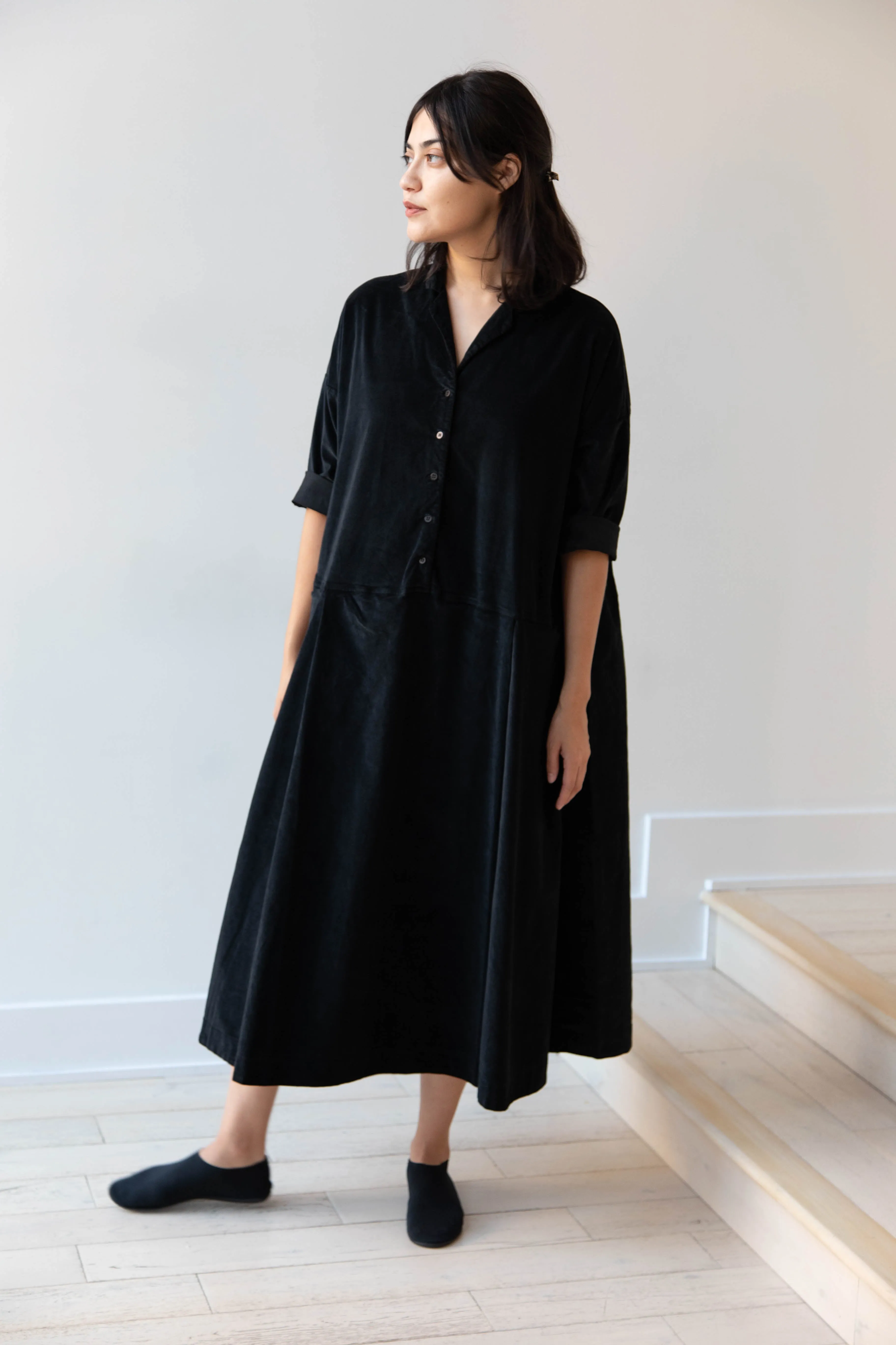 Album di Famiglia | Velvet Tailored Collar Dress in Black