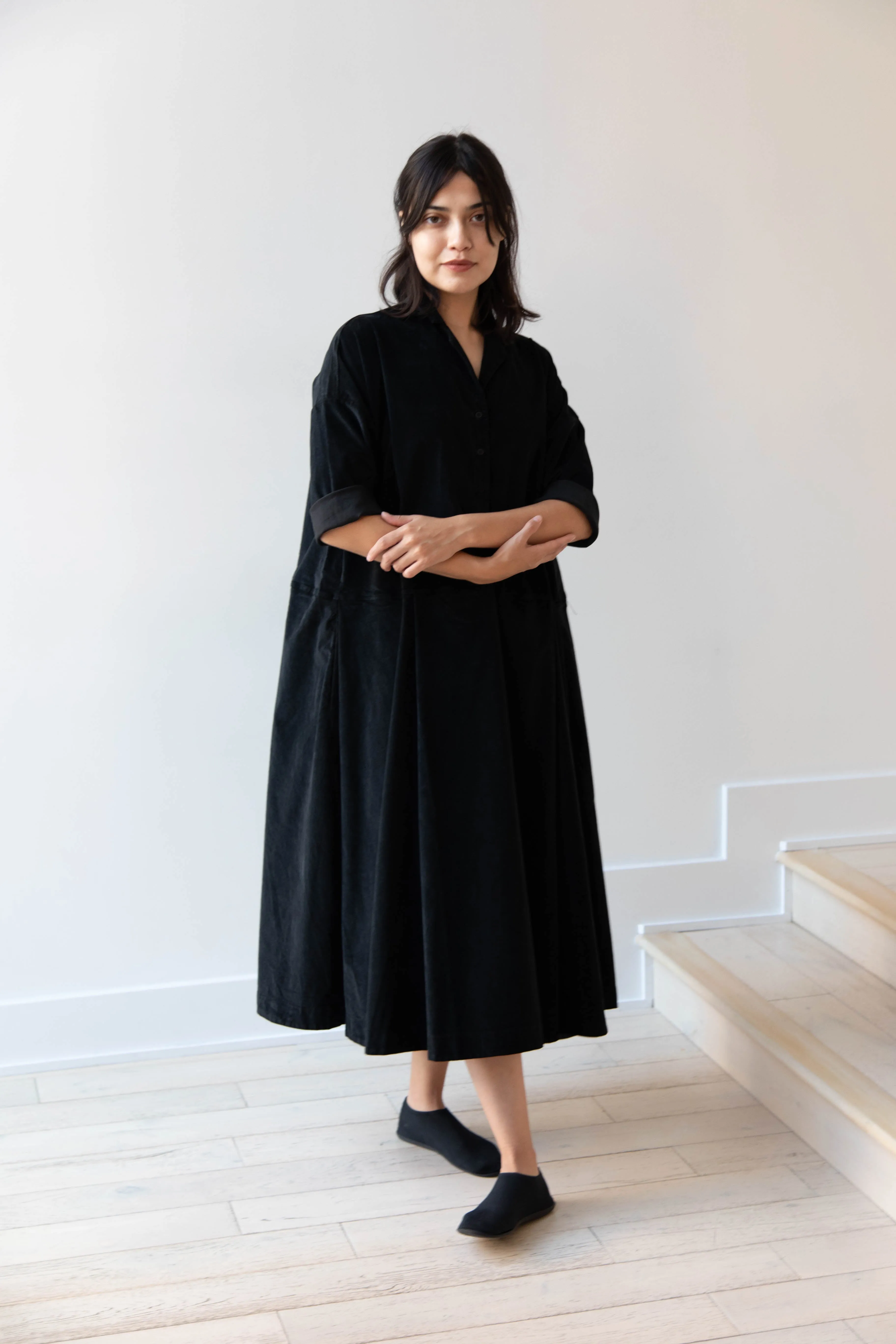 Album di Famiglia | Velvet Tailored Collar Dress in Black